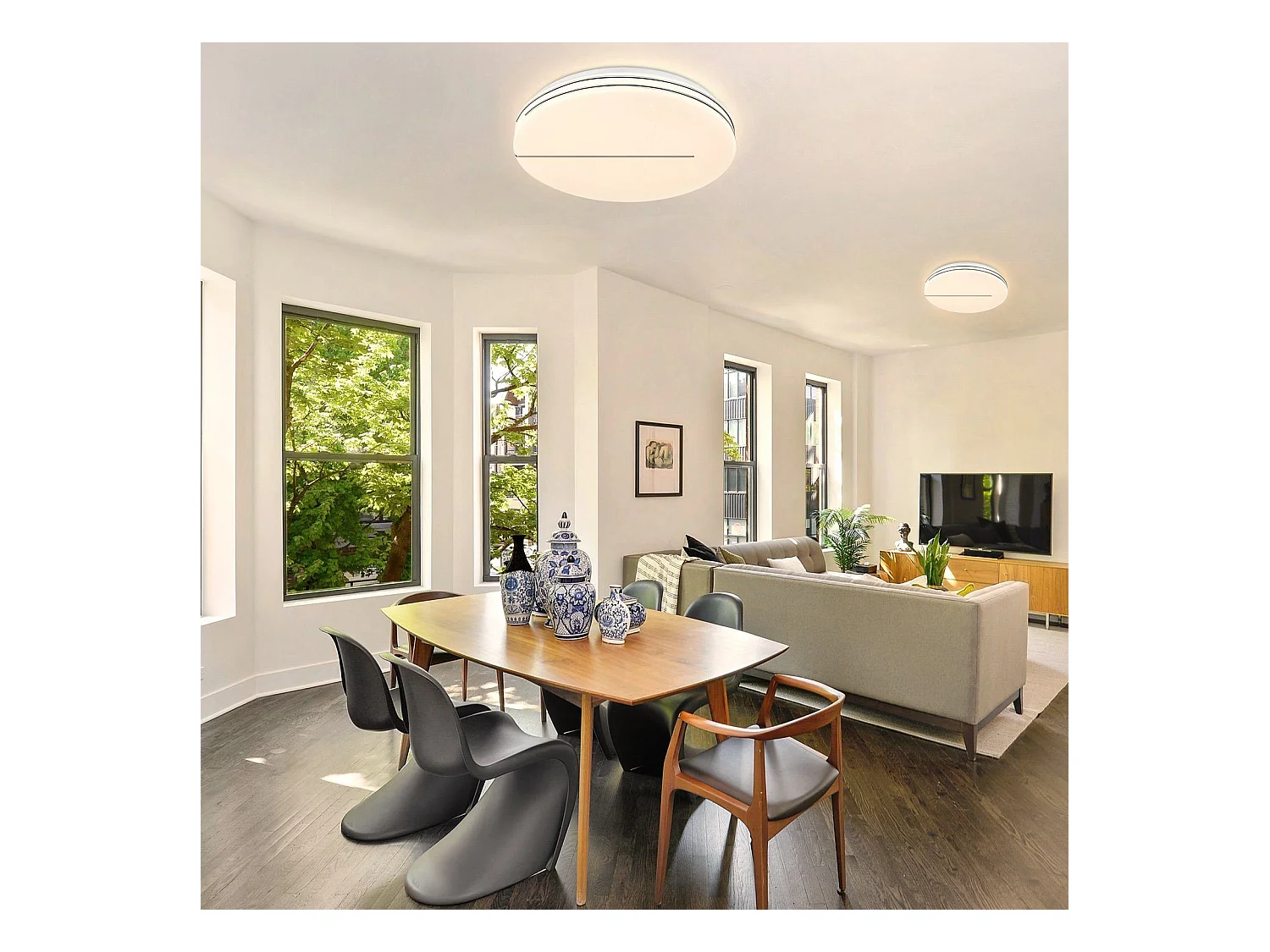 NETTLIFE Plafonnier LED Moderne Rond 44W Lampe de Salon 40cm Dimmable avec Télécommande Ciel Étoilé Éclairage de Chambre pour Couloir de Cuisine