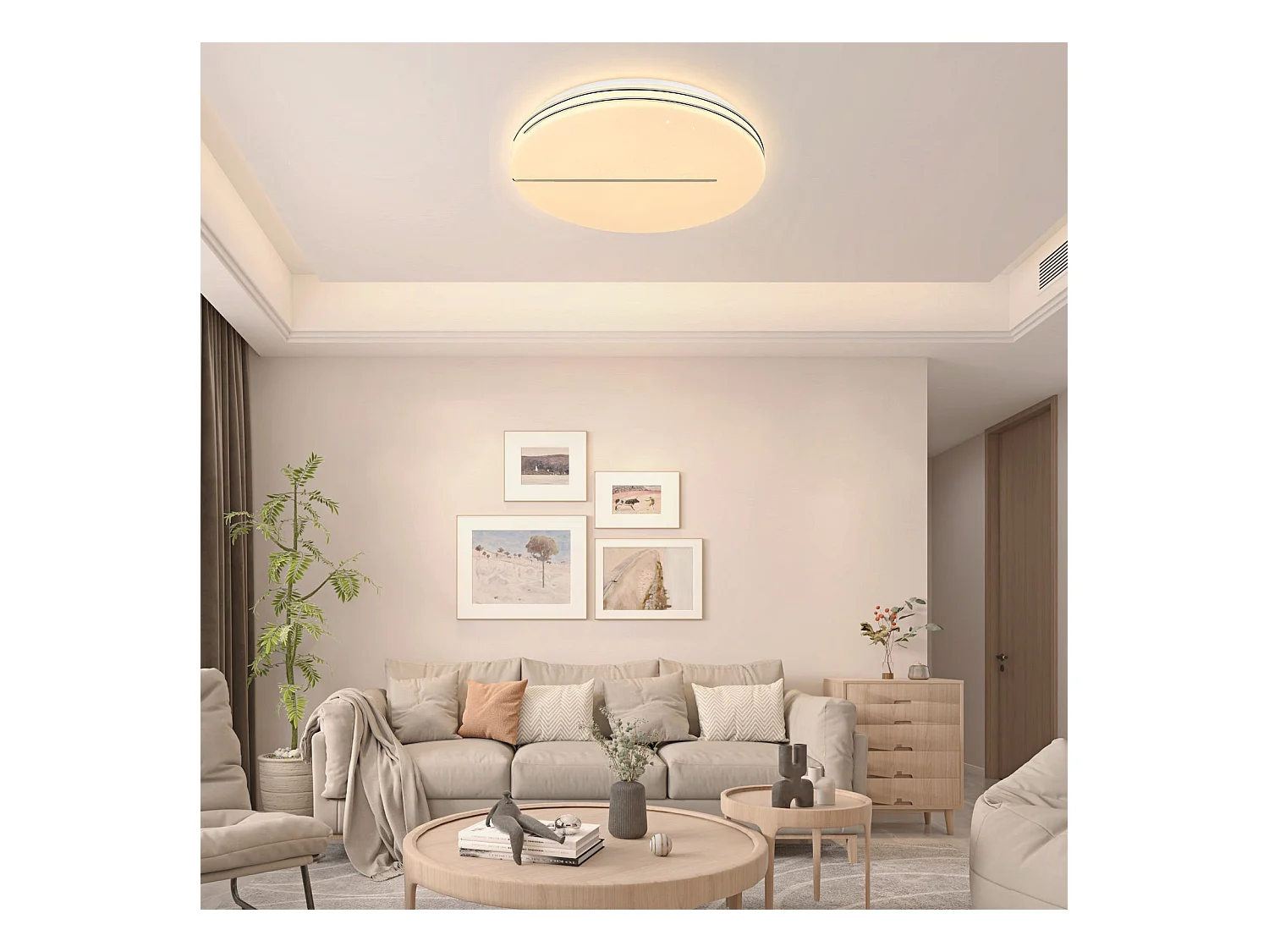 NETTLIFE Plafonnier LED Moderne Rond 44W Lampe de Salon 40cm Dimmable avec Télécommande Ciel Étoilé Éclairage de Chambre pour Couloir de Cuisine