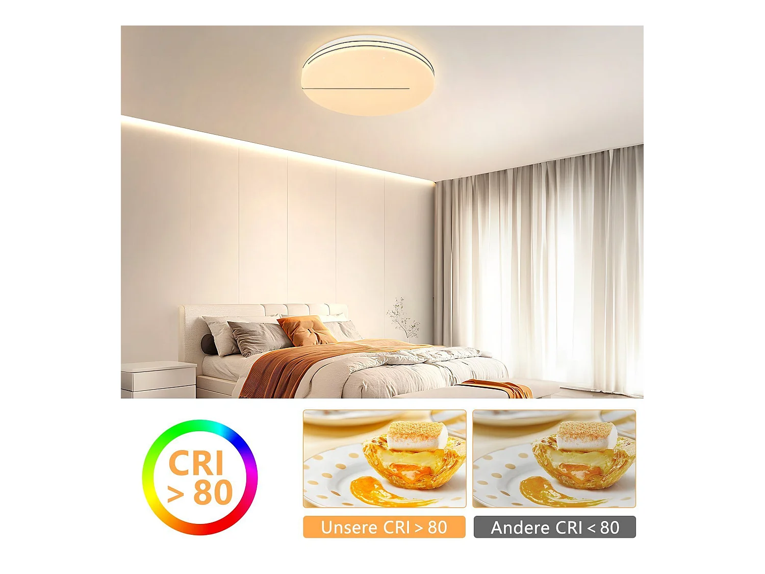 NETTLIFE Plafonnier LED Moderne Rond 44W Lampe de Salon 40cm Dimmable avec Télécommande Ciel Étoilé Éclairage de Chambre pour Couloir de Cuisine
