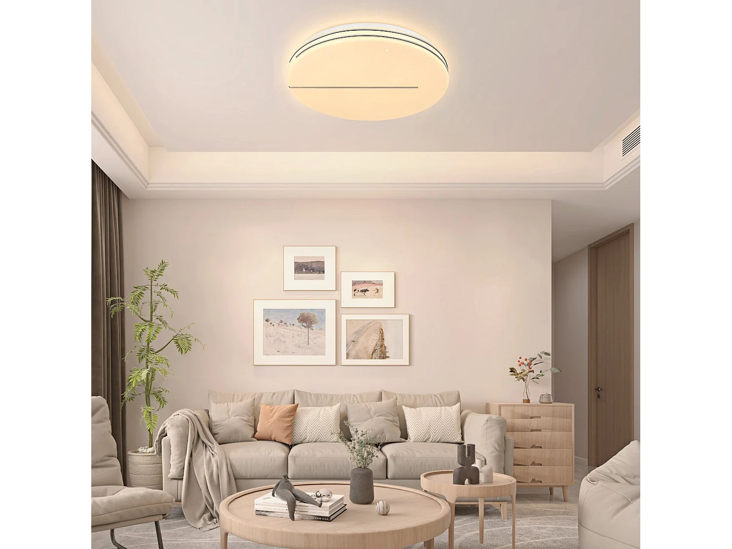 NETTLIFE Plafonnier LED Moderne Rond 44W Lampe de Salon 40cm Dimmable avec Télécommande Ciel Étoilé Éclairage de Chambre pour Couloir de Cuisine