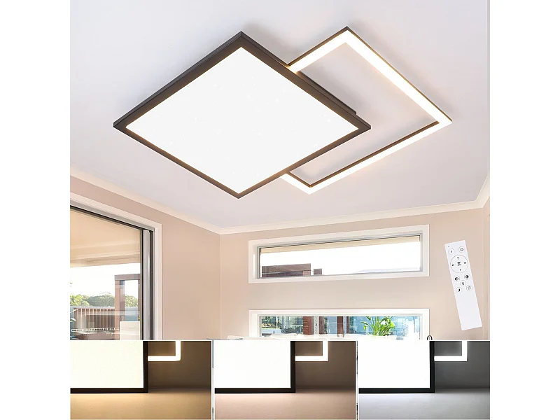 NETTLIFE Plafondlamp LED - 46W - vierkant - Dimbaar - Moderne Keukenverlichting - met Sterrenhemelontwerp - Zwart - voor Slaapkamer | Studeerkamer | Hotel