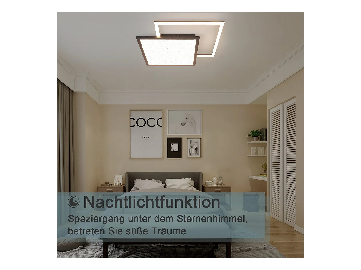 NETTLIFE Plafondlamp LED - 46W - vierkant - Dimbaar - Moderne Keukenverlichting - met Sterrenhemelontwerp - Zwart - voor Slaapkamer | Studeerkamer | Hotel