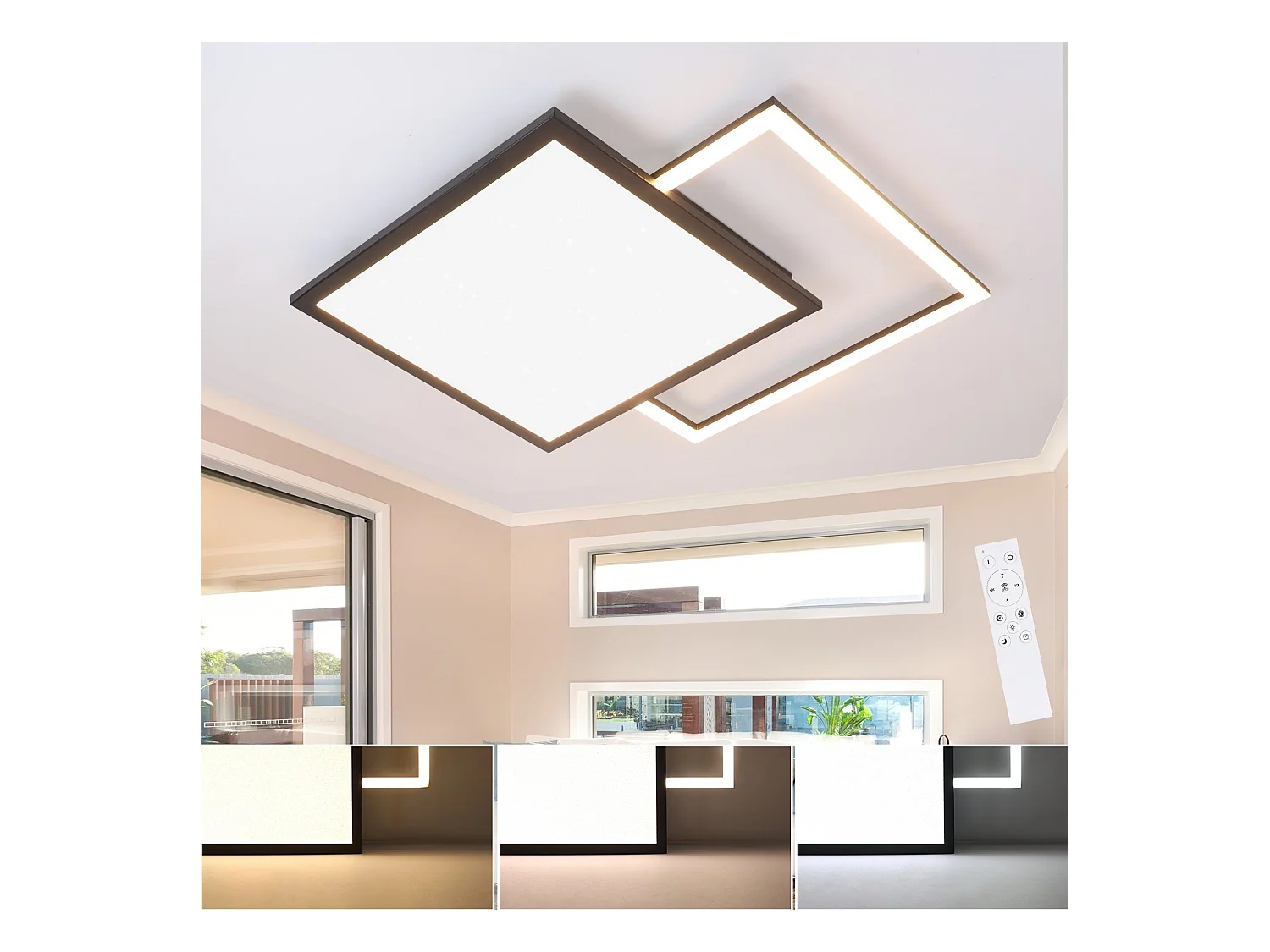 NETTLIFE Plafondlamp LED - 46W - vierkant - Dimbaar - Moderne Keukenverlichting - met Sterrenhemelontwerp - Zwart - voor Slaapkamer | Studeerkamer | Hotel