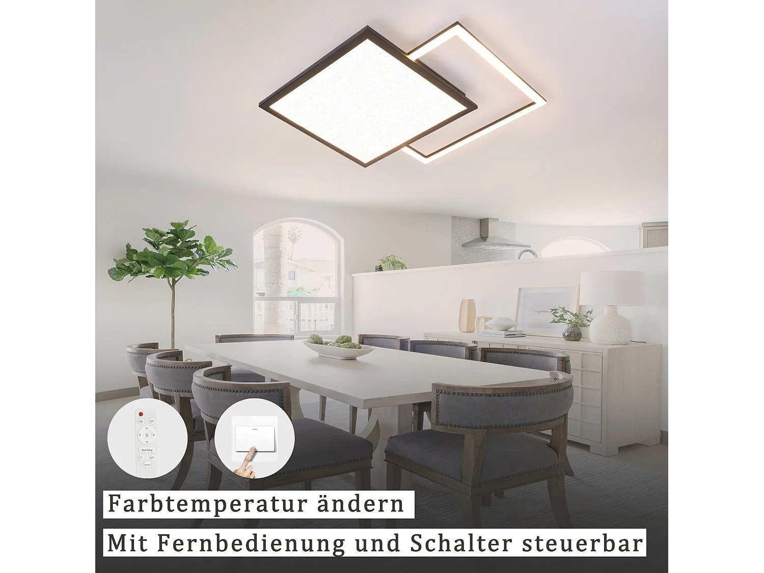 46w LED Deckenleuchte Wohnzimmer Schwarz Moderne Dimmbare Küchenlampe Mit Design