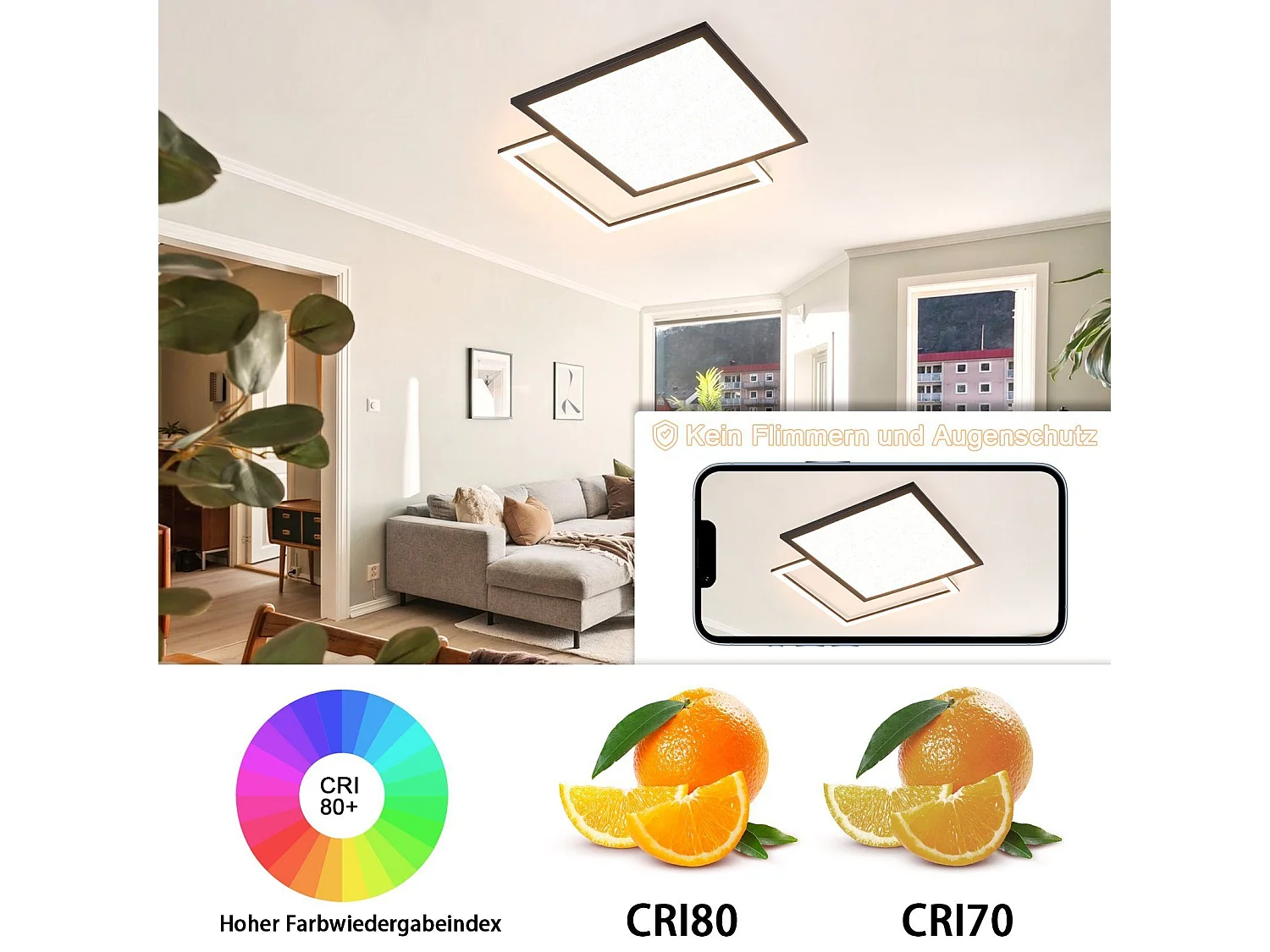 46w LED Deckenleuchte Wohnzimmer Schwarz Moderne Dimmbare Küchenlampe Mit Design