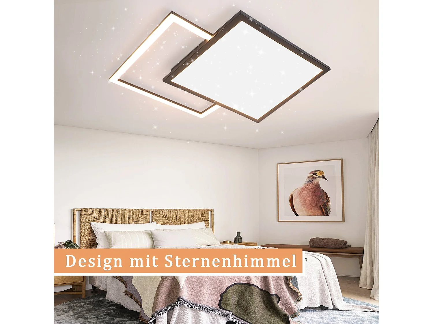 NETTLIFE Plafonnier LED 46W Salon Noir Lampe de Cuisine Moderne à Intensité Variable avec Design Ciel Étoilé pour Chambre Étude Hôtel Bureau