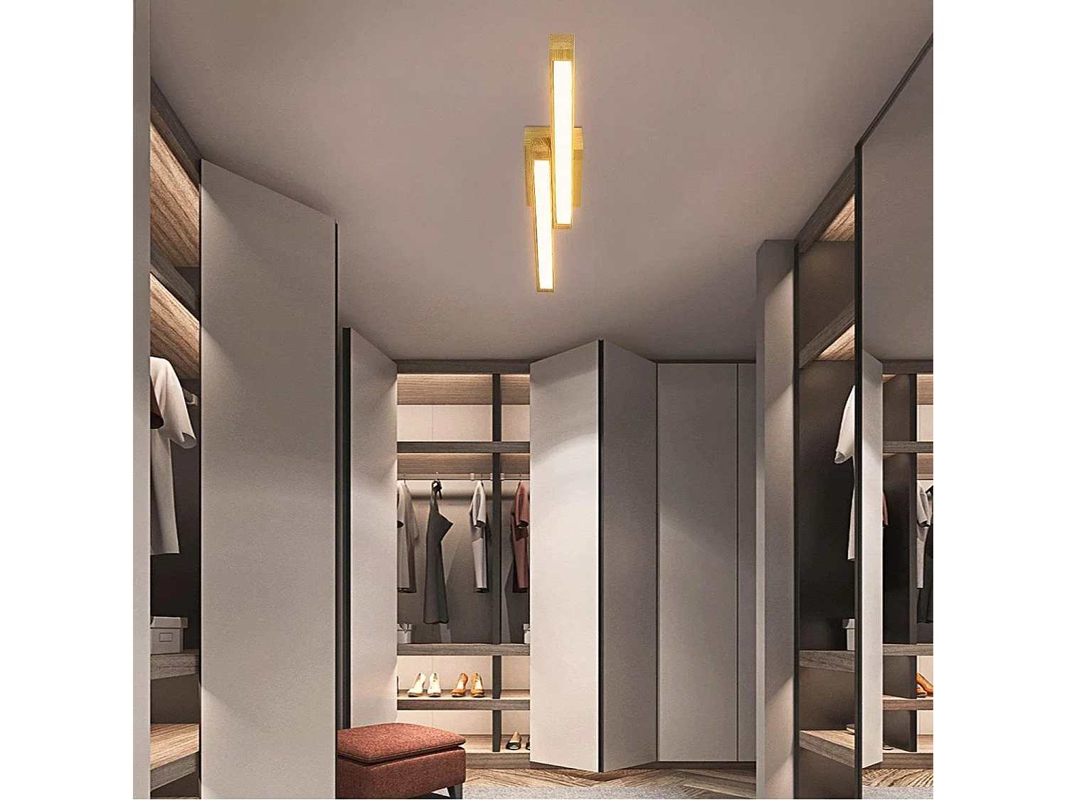 NETTLIFE Plafonnier LED Bois Clair 90 cm 3000 K Blanc Chaud Lampe de Chambre au Design Rétro, pour Salon, Chambre, Couloir, Salle à Manger