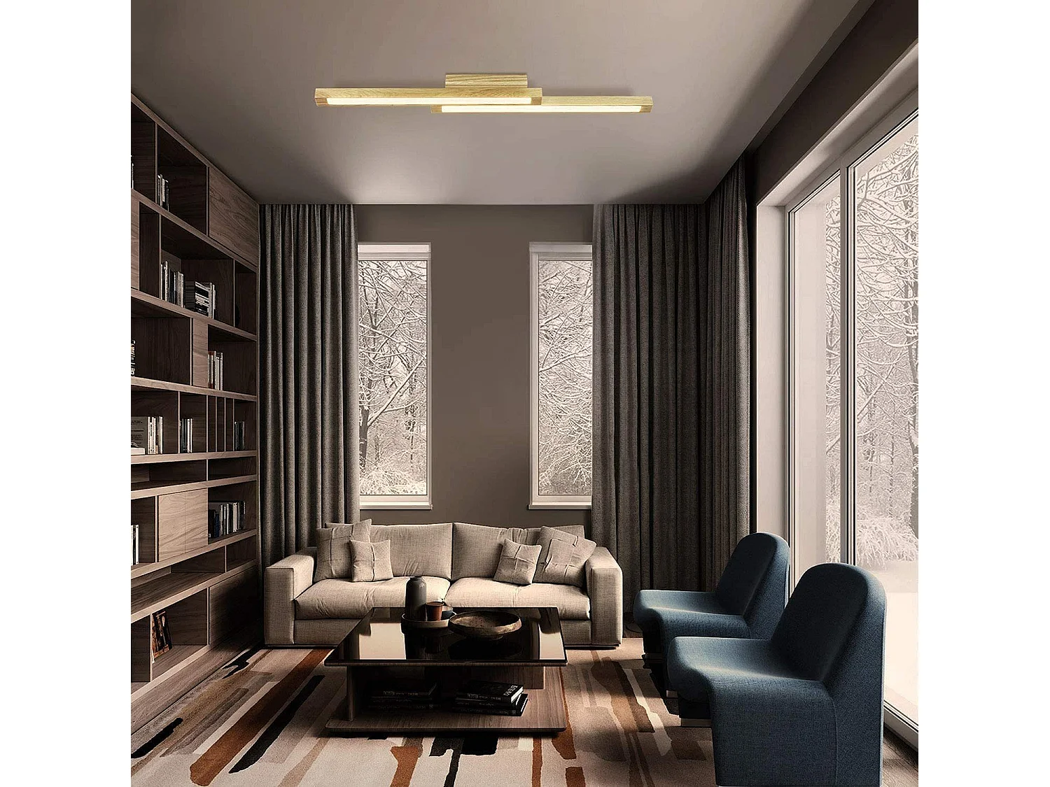 NETTLIFE Plafonnier LED Bois Clair 90 cm 3000 K Blanc Chaud Lampe de Chambre au Design Rétro, pour Salon, Chambre, Couloir, Salle à Manger