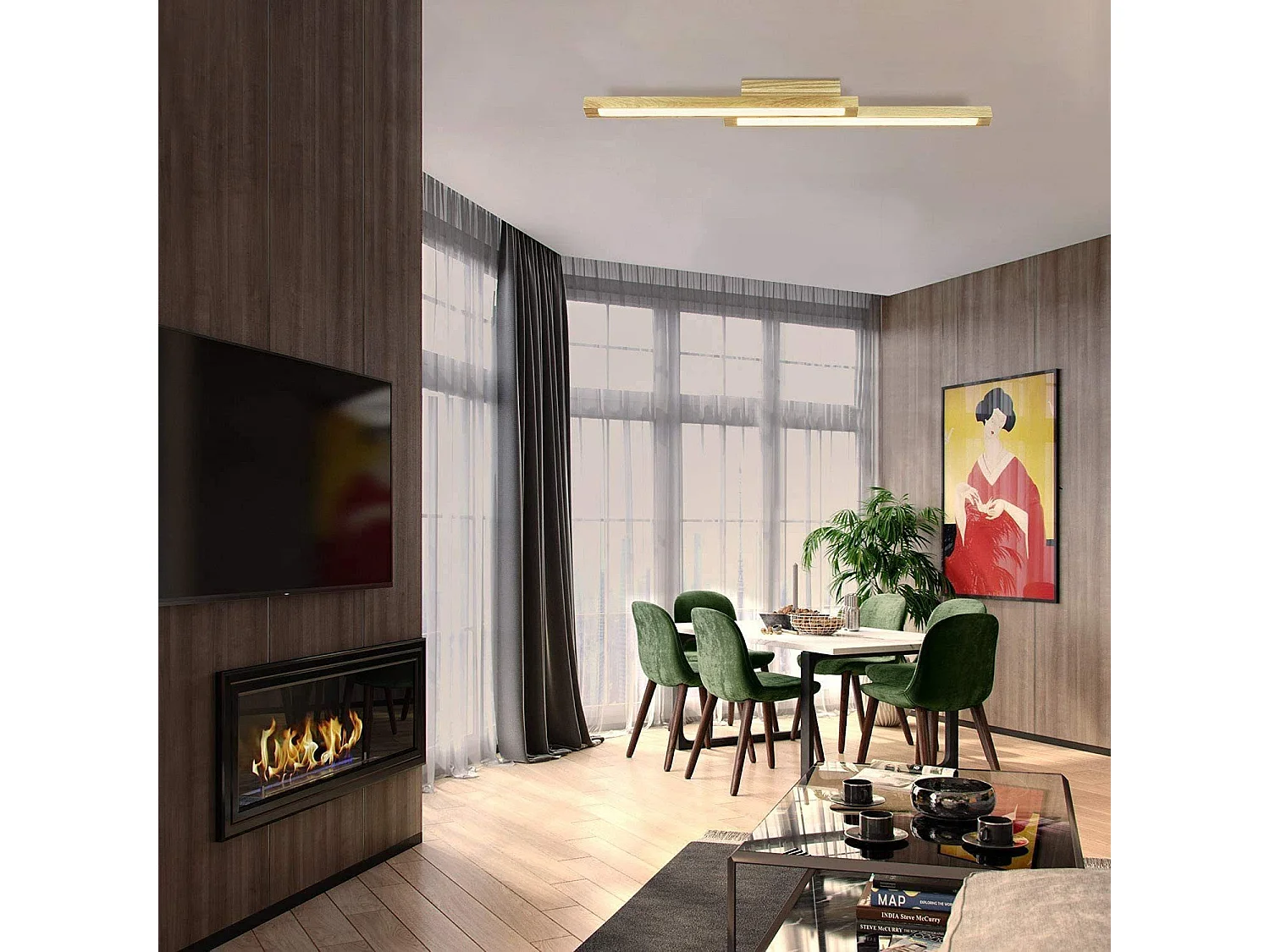 NETTLIFE Lampa sufitowa LED Światło drewniane 90 cm 3000 K Ciepła biała lampa do sypialni w stylu retro, do salonu, sypialni, przedpokoju, jadalni