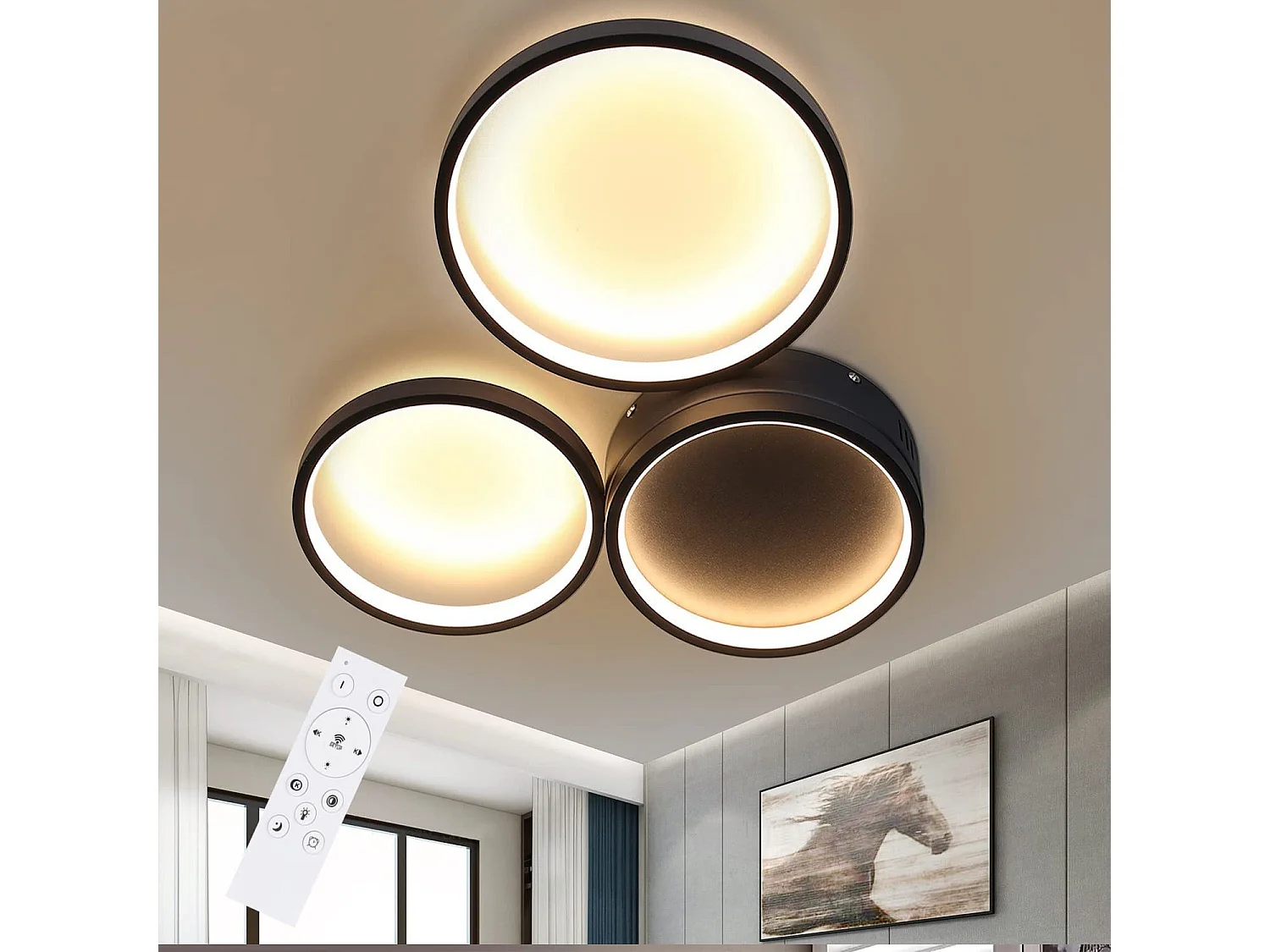NETTLIFE Plafonnier LED 43,5 * 35,5 * 6CM ,38W Dimmable Noir Éclairage de Plafond Moderne avec de Lampe de Bureau de Cuisine Étude Chambre