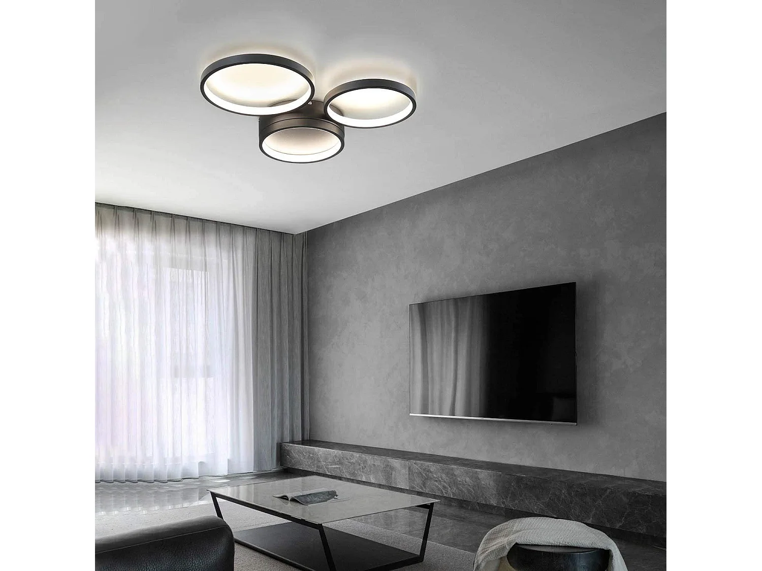 NETTLIFE Plafonnier LED 43,5 * 35,5 * 6CM ,38W Dimmable Noir Éclairage de Plafond Moderne avec de Lampe de Bureau de Cuisine Étude Chambre