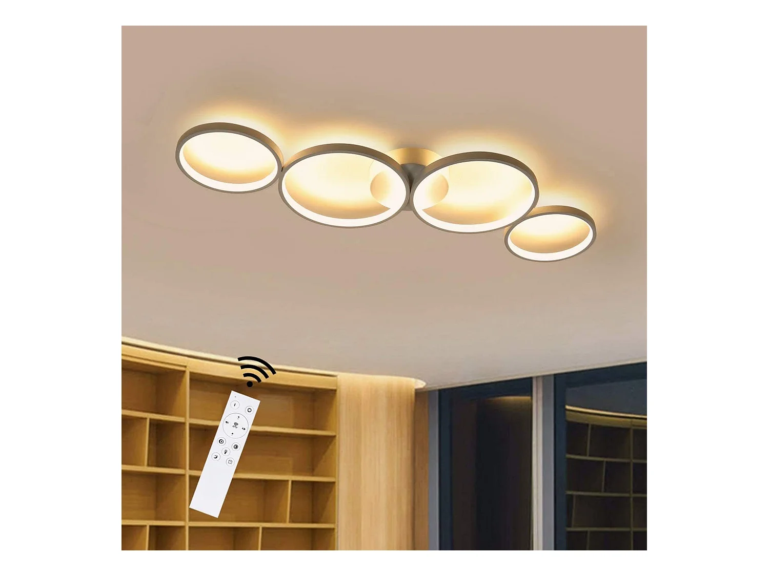 NETTLIFE Plafonnier LED Dimmable 55W Anneau Rond Blanc Moderne avec Télécommande 88cm pour Chambre Salon Bureau Cuisine