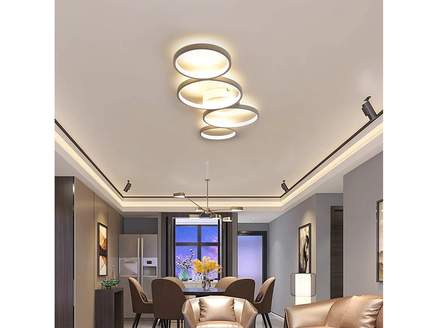 NETTLIFE Plafonnier LED Dimmable 55W Anneau Rond Blanc Moderne avec Télécommande 88cm pour Chambre Salon Bureau Cuisine