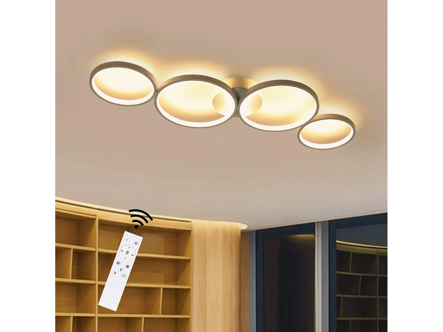 NETTLIFE Plafonnier LED Dimmable 55W Anneau Rond Blanc Moderne avec Télécommande 88cm pour Chambre Salon Bureau Cuisine