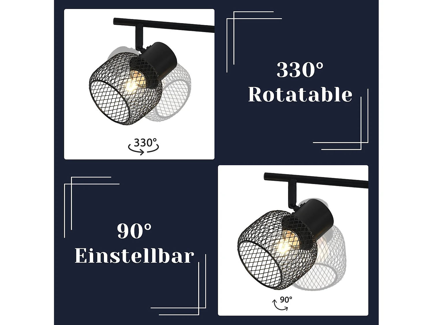 NETTLIFE Opbouwspot 4 vlammen E27 rond vintage zwart metaal Plafondspot verstelbaar 330°spot plafondlamp spot voor woonkamer slaapkamer keuken zonder gloeilampen