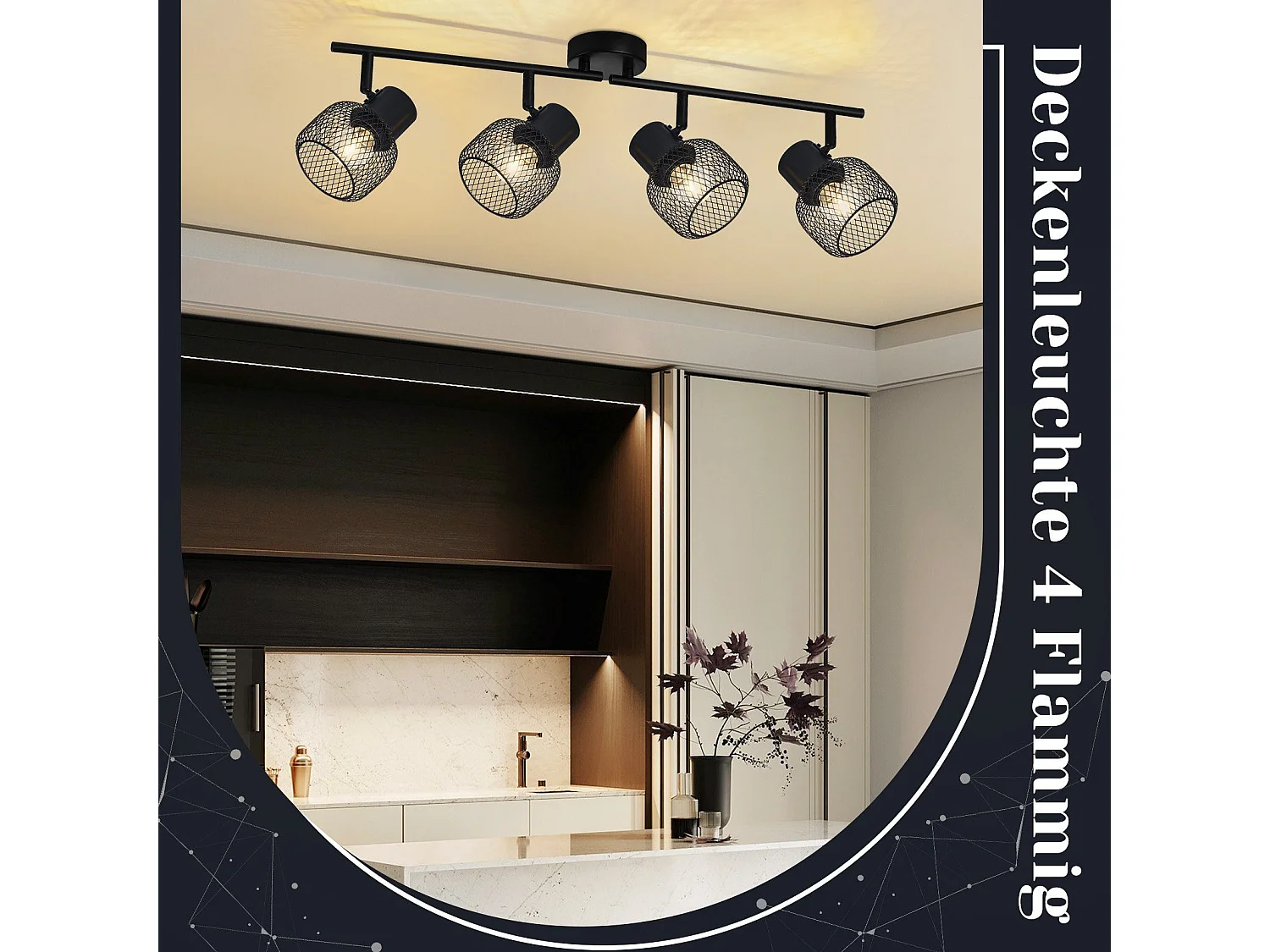 NETTLIFE Opbouwspot 4 vlammen E27 rond vintage zwart metaal Plafondspot verstelbaar 330°spot plafondlamp spot voor woonkamer slaapkamer keuken zonder gloeilampen