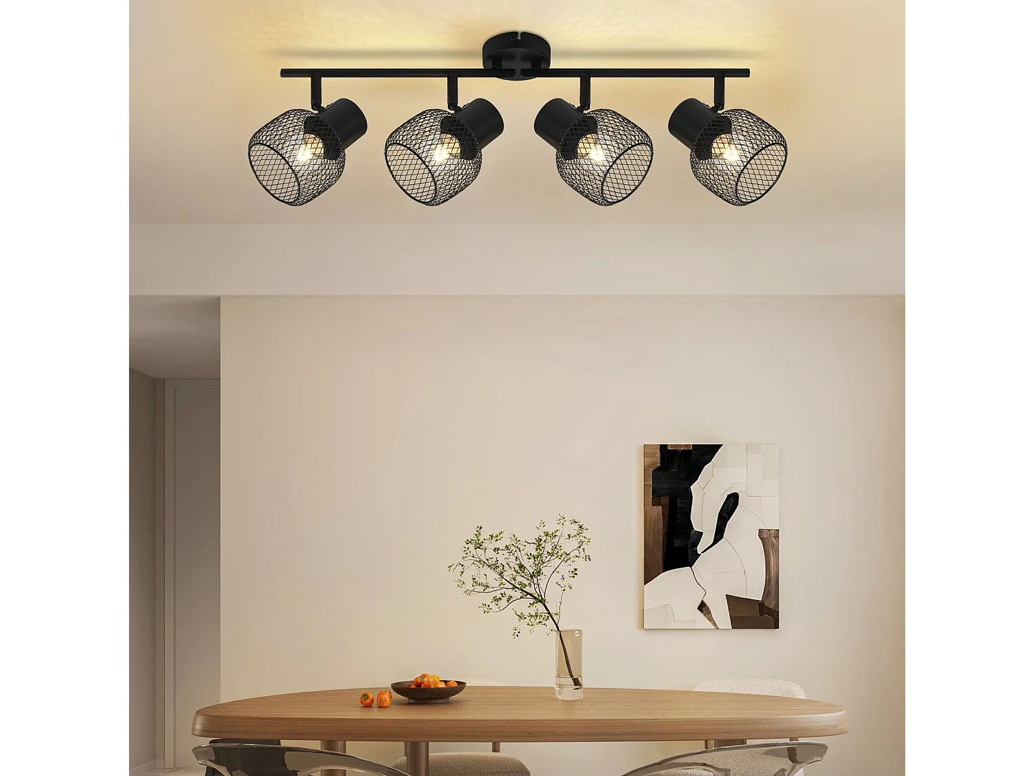 NETTLIFE Opbouwspot 4 vlammen E27 rond vintage zwart metaal Plafondspot verstelbaar 330°spot plafondlamp spot voor woonkamer slaapkamer keuken zonder gloeilampen