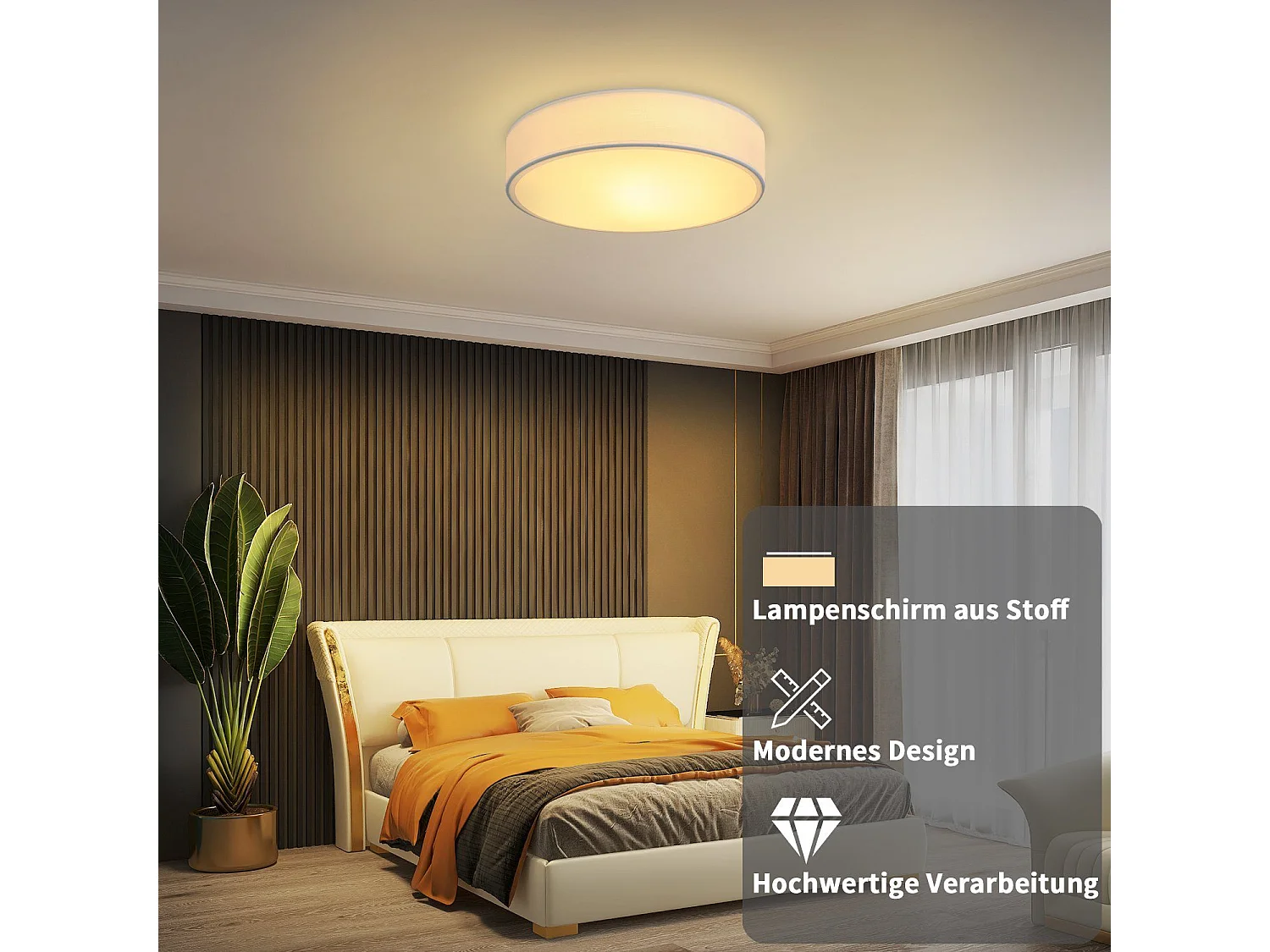 NETTLIFE Plafonnier 38CM Blanc E27 Rond Moderne 2 Ampoules Tissu avec Abat-Jour pour Salon Cuisine Couloir