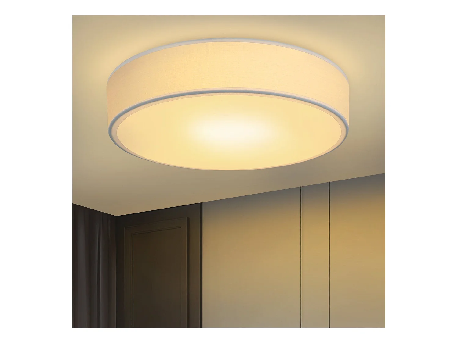 NETTLIFE Plafonnier 38CM Blanc E27 Rond Moderne 2 Ampoules Tissu avec Abat-Jour pour Salon Cuisine Couloir