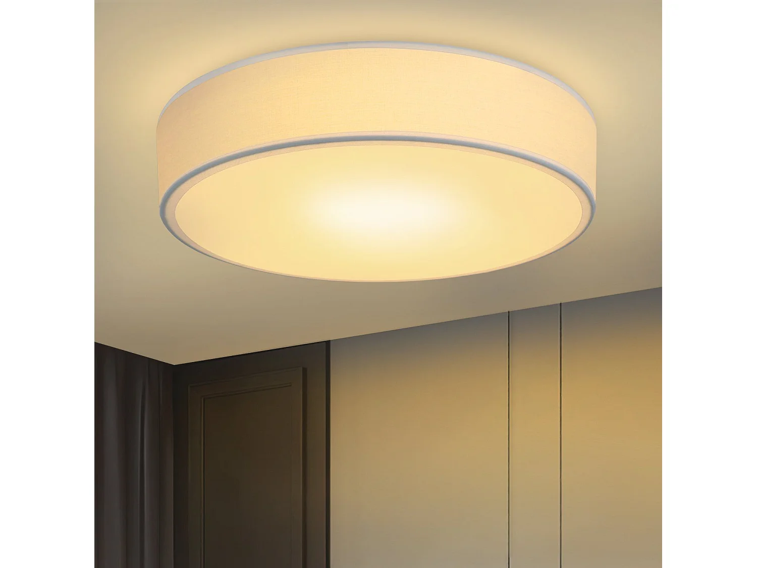 NETTLIFE lampa sufitowa 38CM biała E27 okrągła nowoczesna 2 żarówki materiałowe z abażurem do salonu kuchnia przedpokój