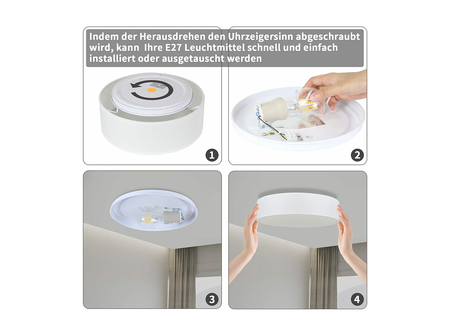 NETTLIFE lampa sufitowa 38CM biała E27 okrągła nowoczesna 2 żarówki materiałowe z abażurem do salonu kuchnia przedpokój