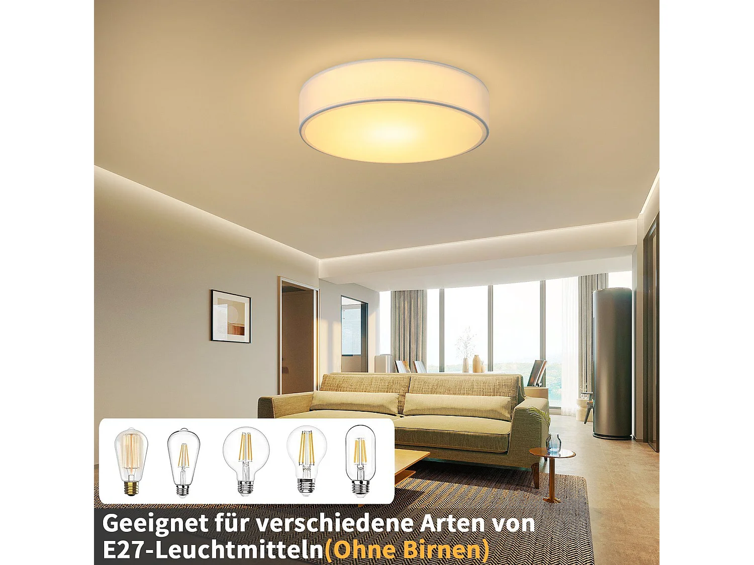 NETTLIFE Plafonnier 38CM Blanc E27 Rond Moderne 2 Ampoules Tissu avec Abat-Jour pour Salon Cuisine Couloir