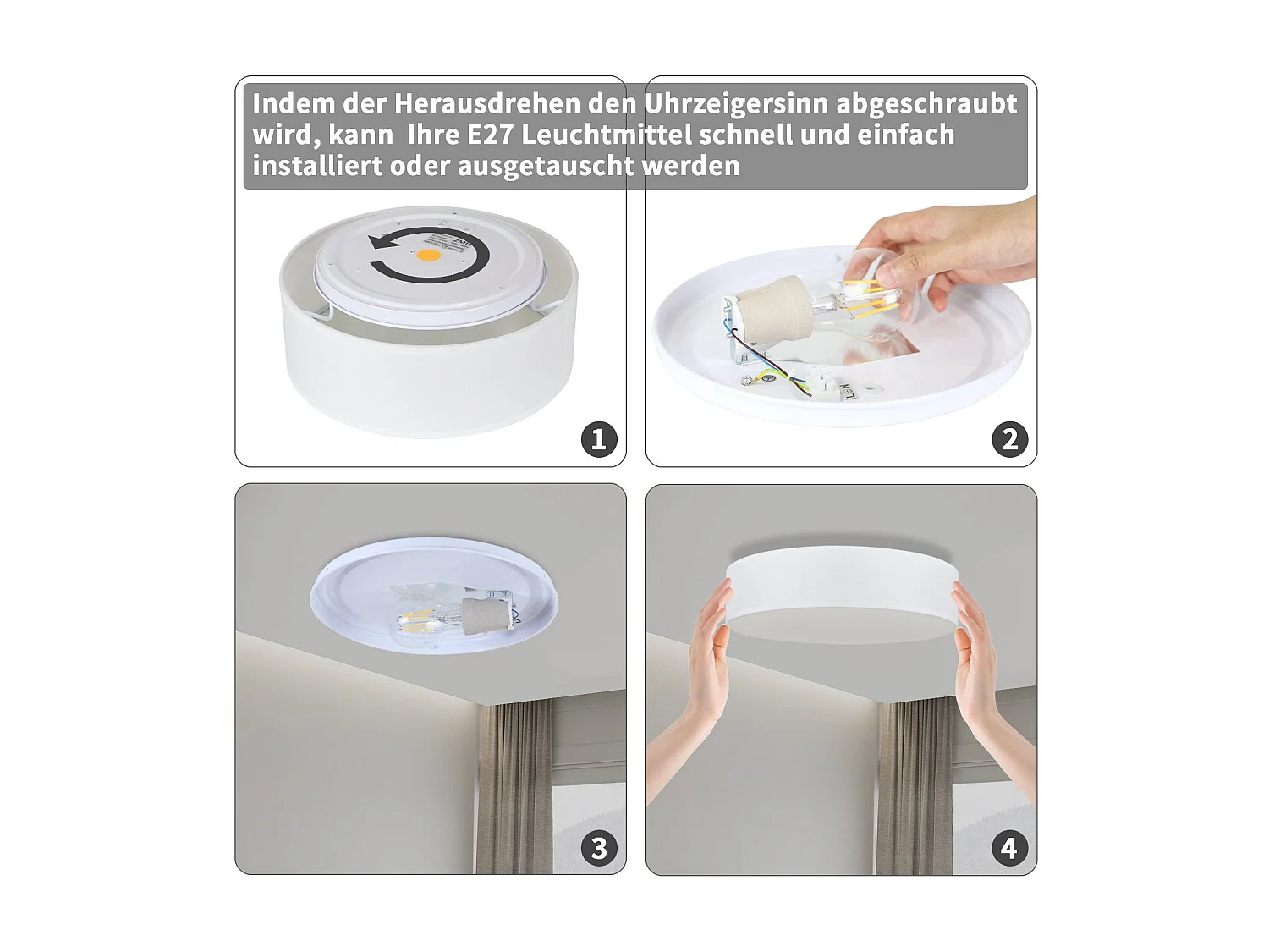 NETTLIFE Plafonnier 38CM Blanc E27 Rond Moderne 2 Ampoules Tissu avec Abat-Jour pour Salon Cuisine Couloir