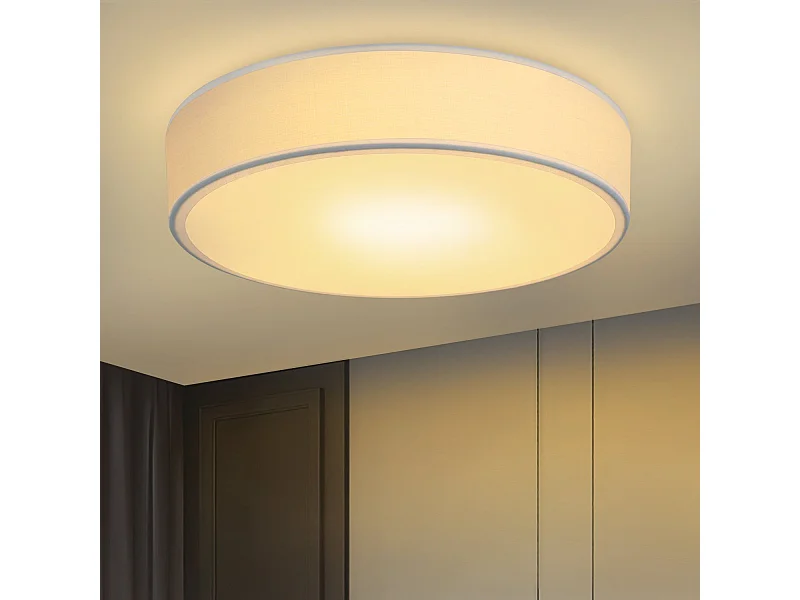 NETTLIFE lampa sufitowa 38CM biała E27 okrągła nowoczesna 2 żarówki materiałowe z abażurem do salonu kuchnia przedpokój