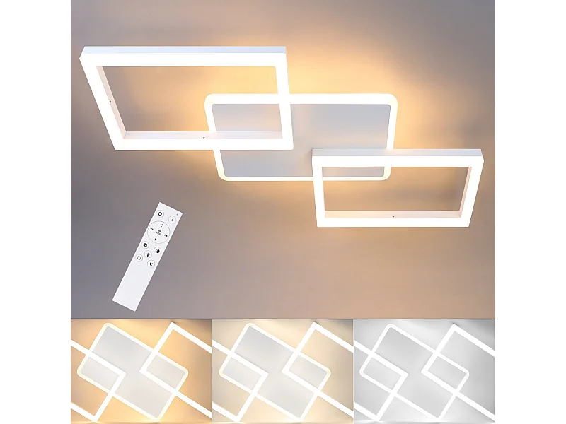 NETTLIFE LED Deckenleuchte 48W Dimmbar Wohnzimmerlampe mit Fernbedienung Modernes Design Schlafzimmer Weiß für Küche Flur Büro