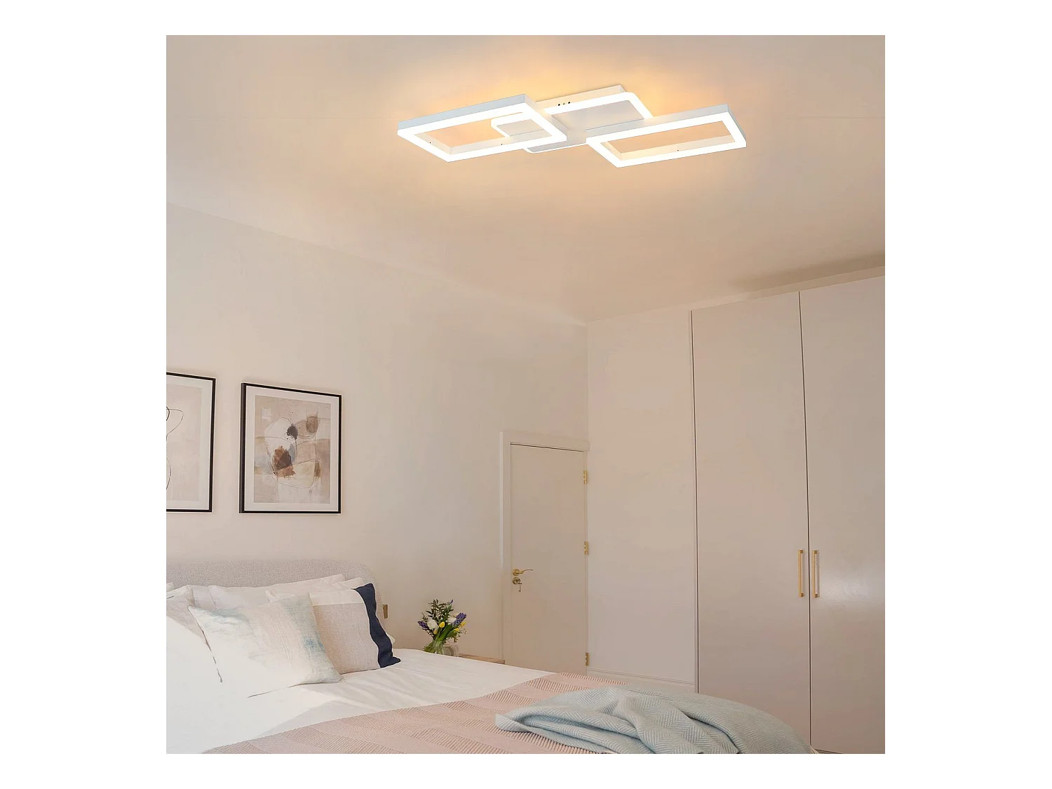 NETTLIFE Plafonnier LED 48W Lampe de Salon Dimmable avec Télécommande Design Moderne Chambre Blanc pour Cuisine Couloir Bureau