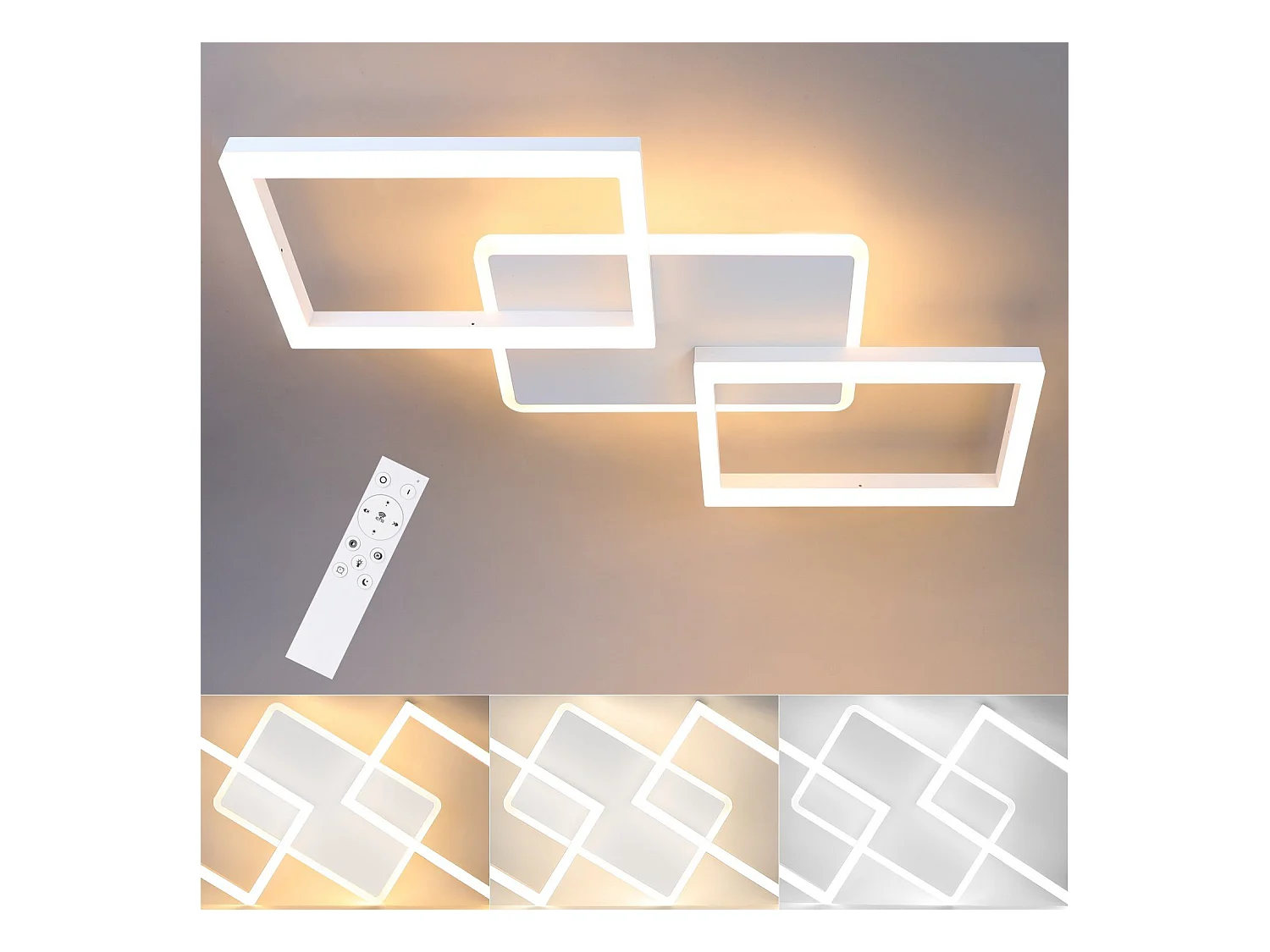 NETTLIFE Plafonnier LED 48W Lampe de Salon Dimmable avec Télécommande Design Moderne Chambre Blanc pour Cuisine Couloir Bureau