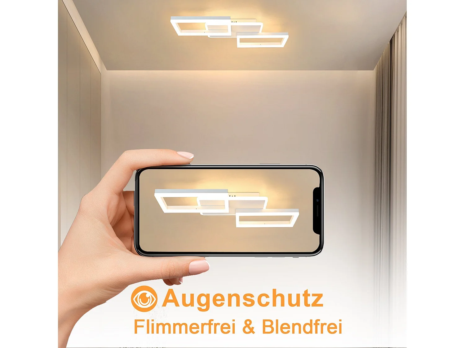 NETTLIFE Plafonnier LED 48W Lampe de Salon Dimmable avec Télécommande Design Moderne Chambre Blanc pour Cuisine Couloir Bureau