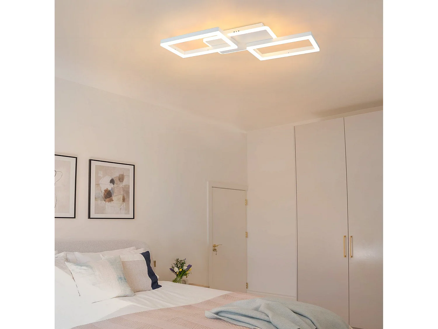 NETTLIFE Plafondlamp LED – Wit – vierkant - 3-Lichts - 3000K Warm wit Licht - Moderne Plafondverlichting – Metaal - voor Woonkamer | Slaapkamer | Gang - 48W