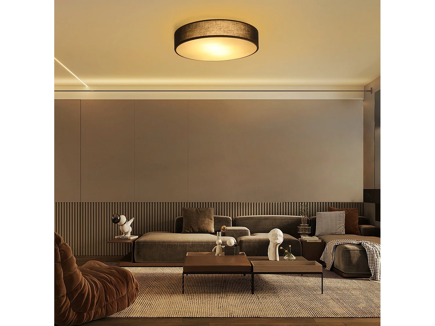 NETTLIFE Plafonnier E27 Rond 30CM Tissu Noir Moderne 1 Ampoule avec Abat-Jour en Tissu pour Salon Cuisine Couloir