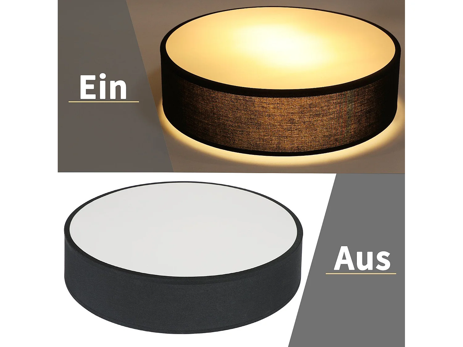 NETTLIFE Plafonnier E27 Rond 30CM Tissu Noir Moderne 1 Ampoule avec Abat-Jour en Tissu pour Salon Cuisine Couloir