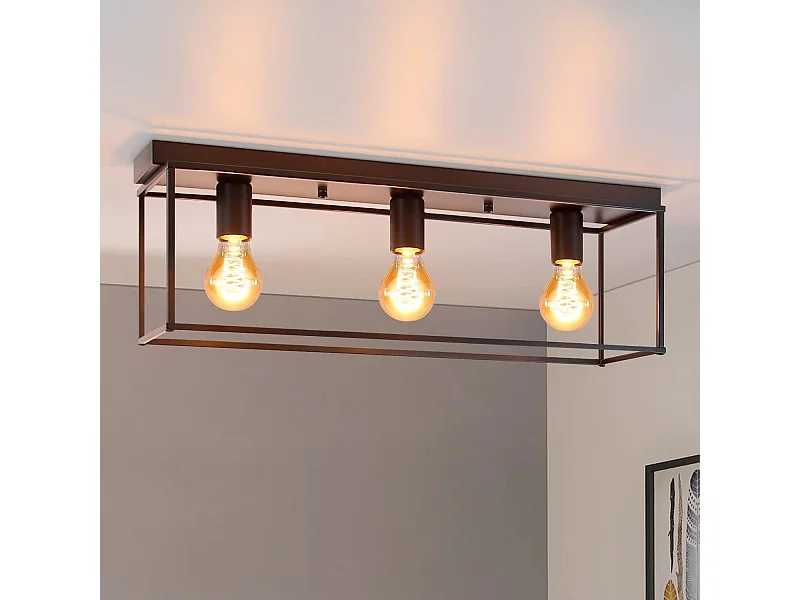 NETTLIFE Plafondlamp E27 - vierkant - 3-Lichts - Retro Plafondverlichting - Zwart - Vintage - Metalen Lamp - voor Slaapkamer | Woonkamer | Gang | Keuken - Max.25W