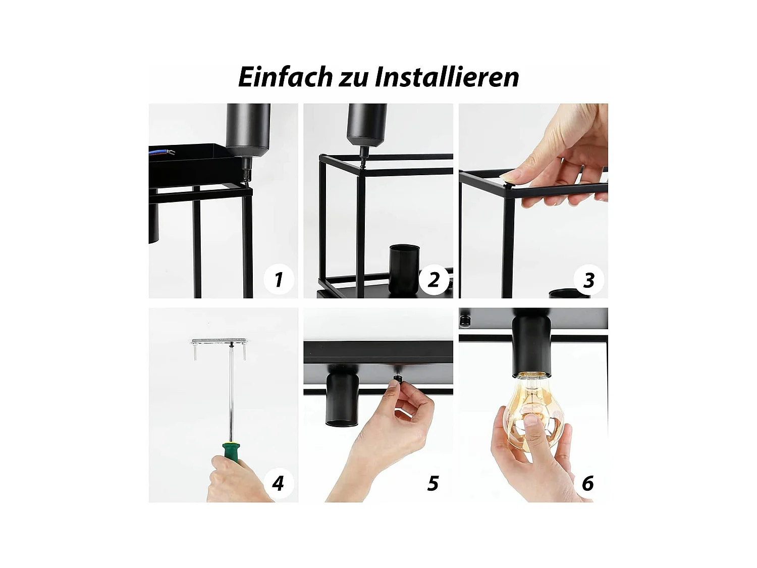 NETTLIFE Plafondlamp E27 - vierkant - 3-Lichts - Retro Plafondverlichting - Zwart - Vintage - Metalen Lamp - voor Slaapkamer | Woonkamer | Gang | Keuken - Max.25W