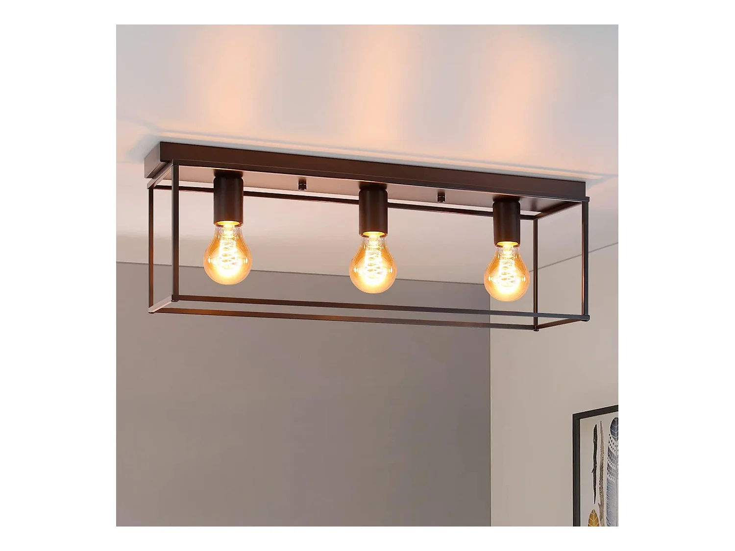NETTLIFE Plafonnier 3 spots E27 Max. 25W vintage noir métal pour salon cuisine industriel lampe de couloir - sans ampoule