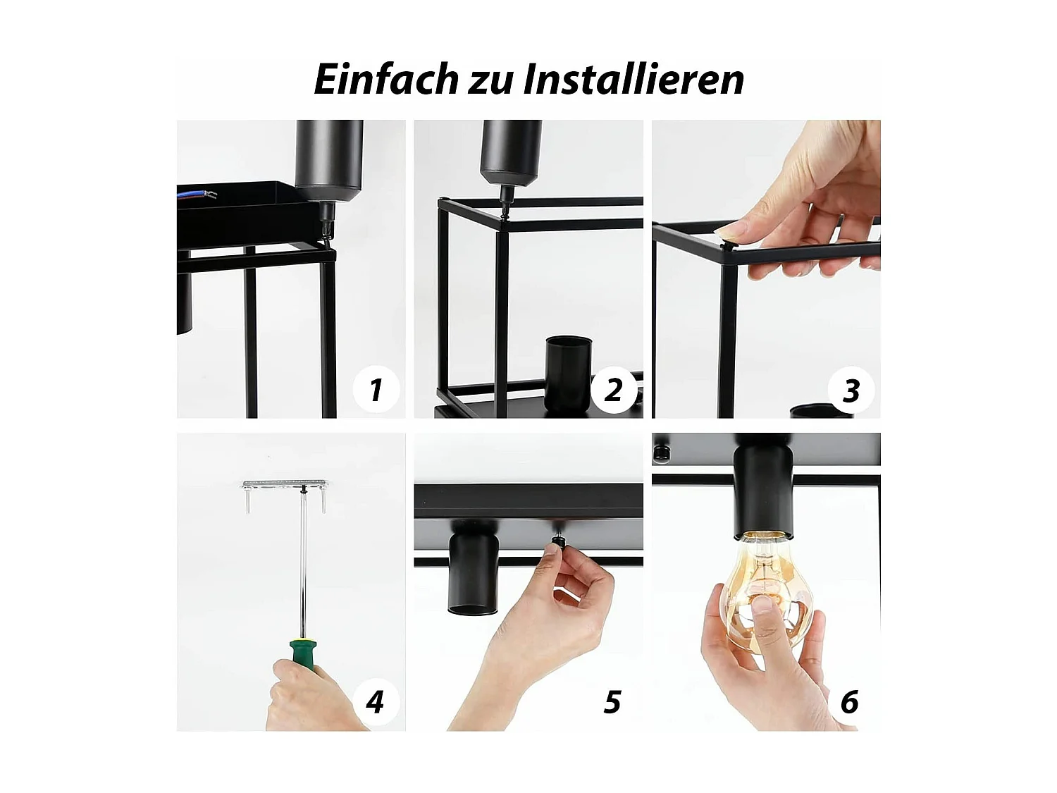 NETTLIFE Plafondlamp E27 - vierkant - 3-Lichts - Retro Plafondverlichting - Zwart - Vintage - Metalen Lamp - voor Slaapkamer | Woonkamer | Gang | Keuken - Max.25W