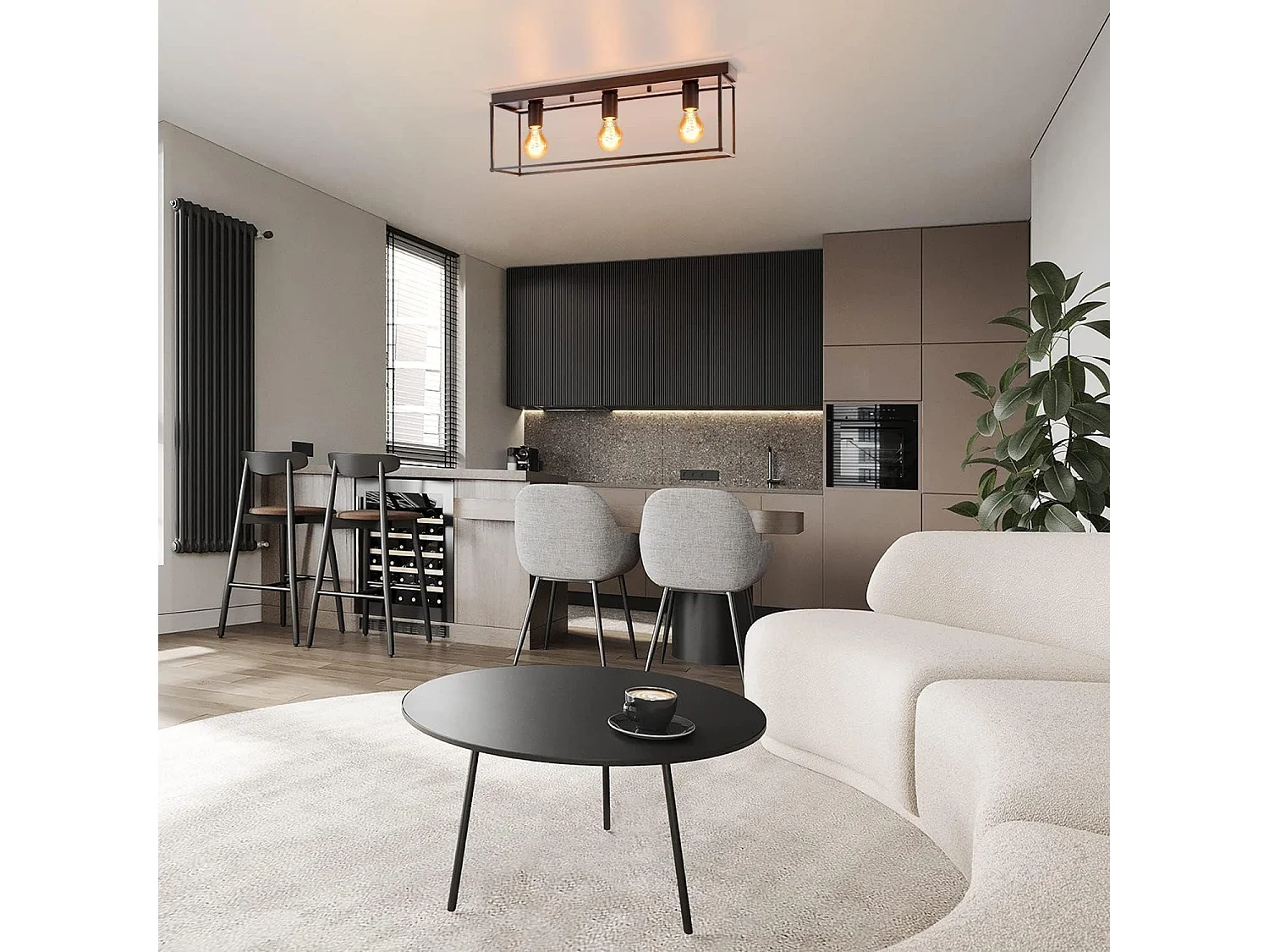 NETTLIFE Plafondlamp E27 - vierkant - 3-Lichts - Retro Plafondverlichting - Zwart - Vintage - Metalen Lamp - voor Slaapkamer | Woonkamer | Gang | Keuken - Max.25W