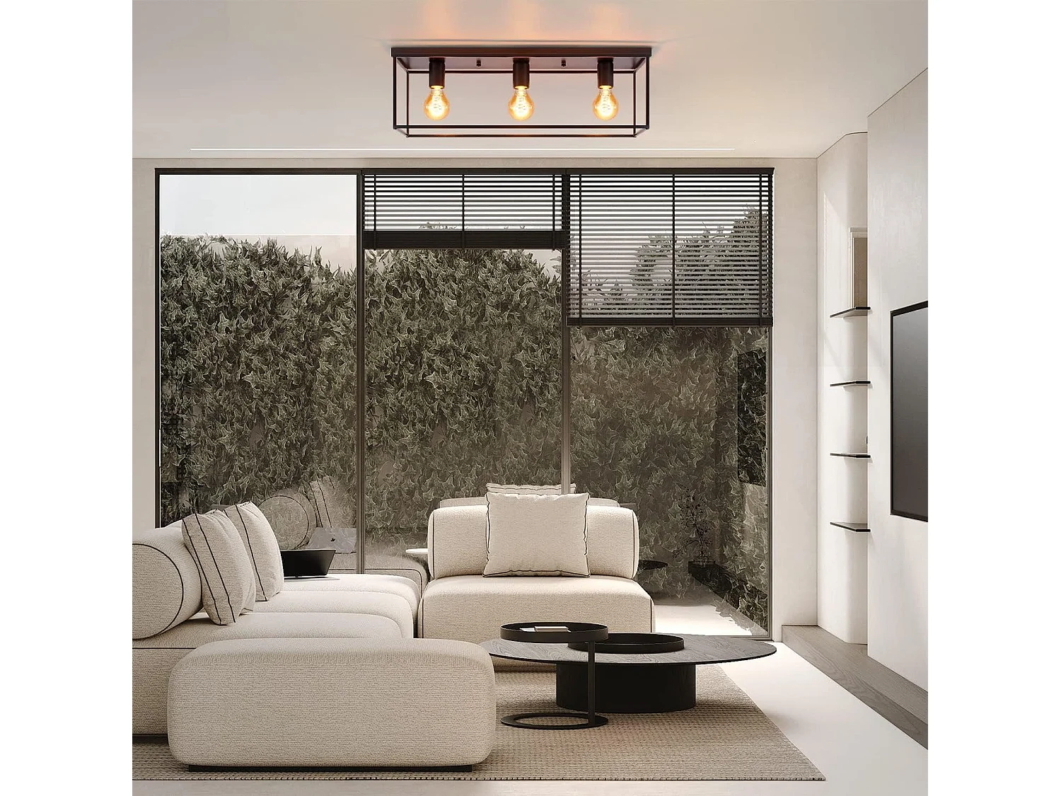 NETTLIFE Plafondlamp E27 - vierkant - 3-Lichts - Retro Plafondverlichting - Zwart - Vintage - Metalen Lamp - voor Slaapkamer | Woonkamer | Gang | Keuken - Max.25W