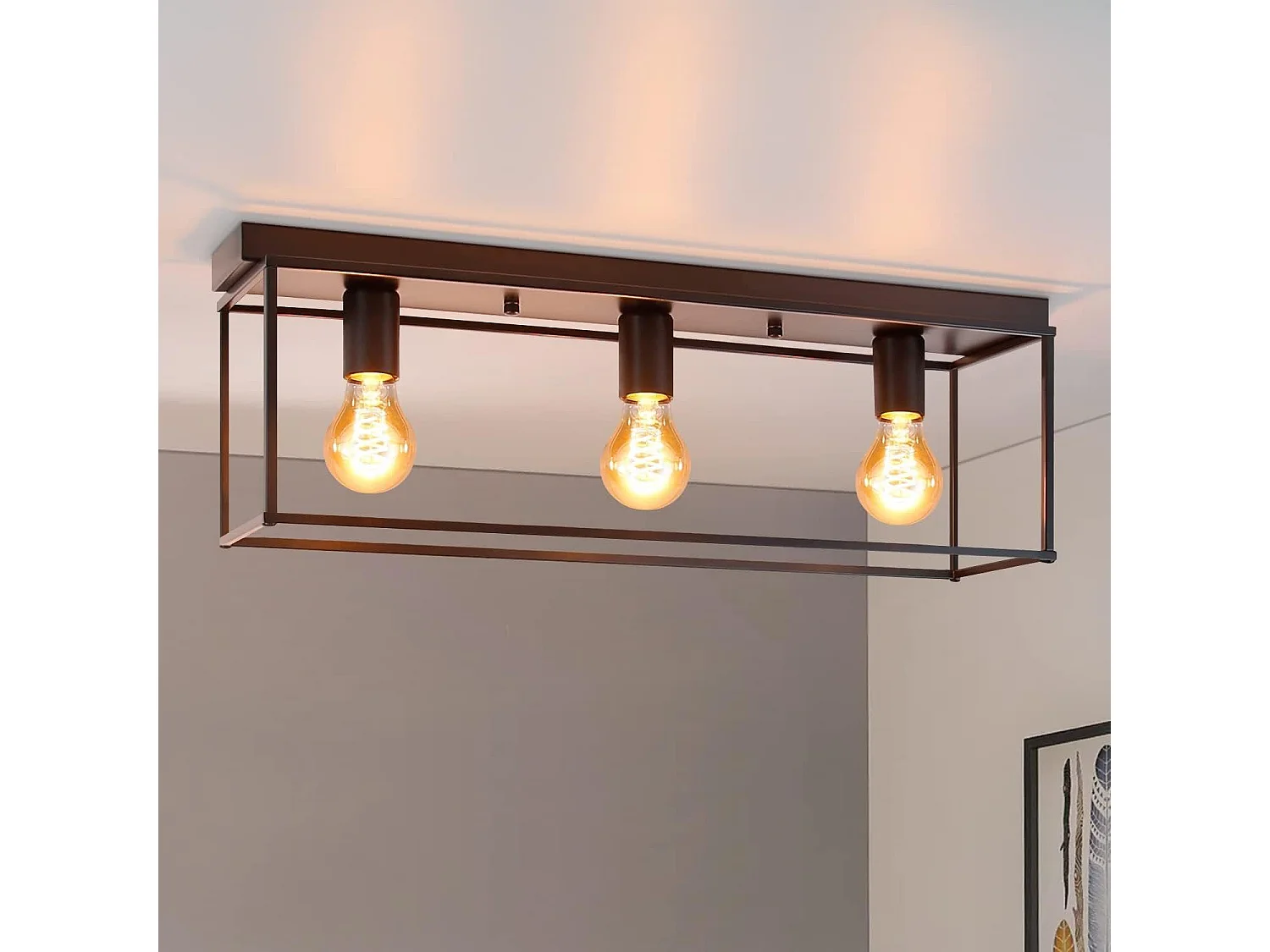 NETTLIFE Plafonnier 3 spots E27 Max. 25W vintage noir métal pour salon cuisine industriel lampe de couloir - sans ampoule