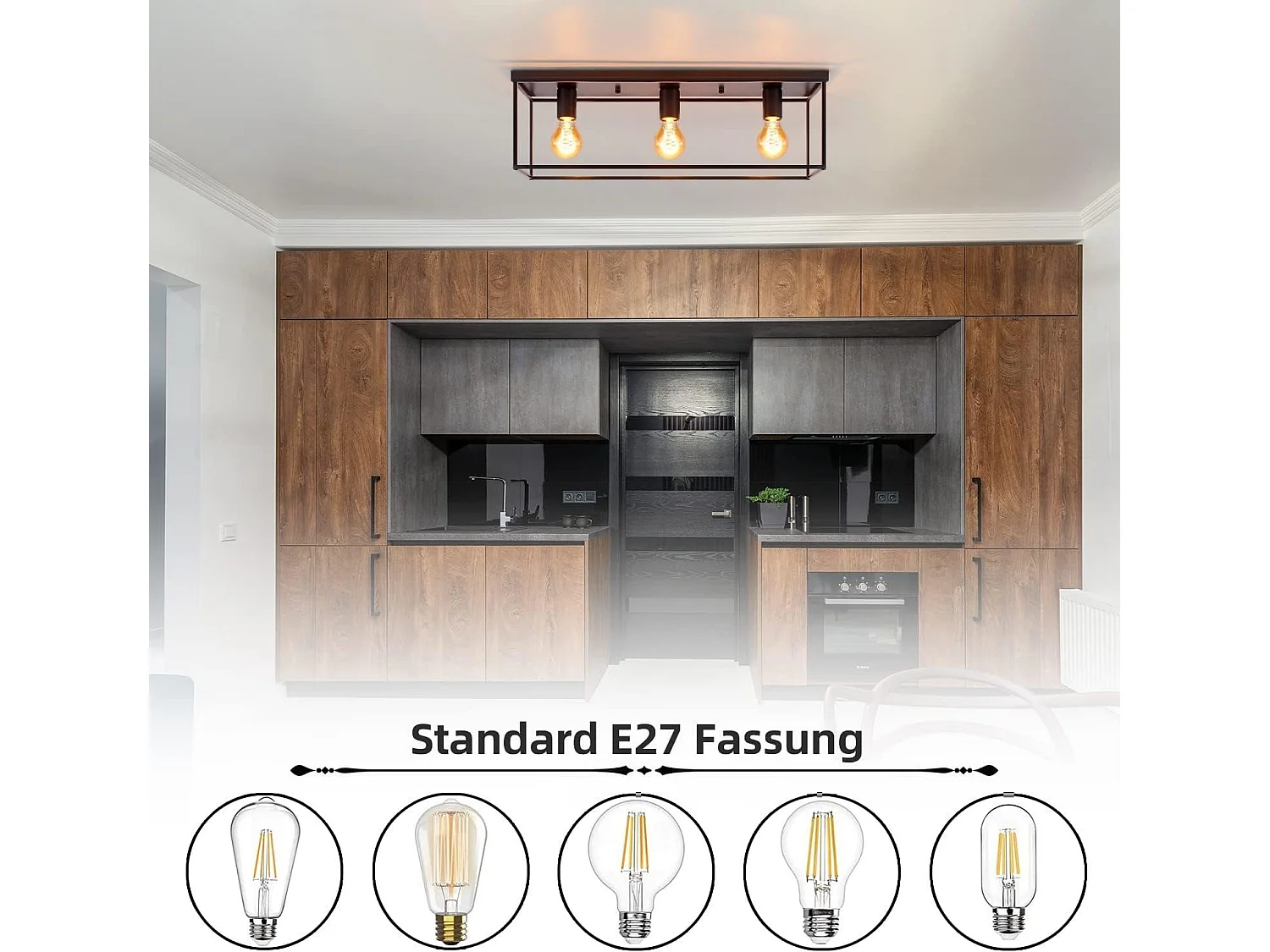 NETTLIFE Plafonnier 3 spots E27 Max. 25W vintage noir métal pour salon cuisine industriel lampe de couloir - sans ampoule