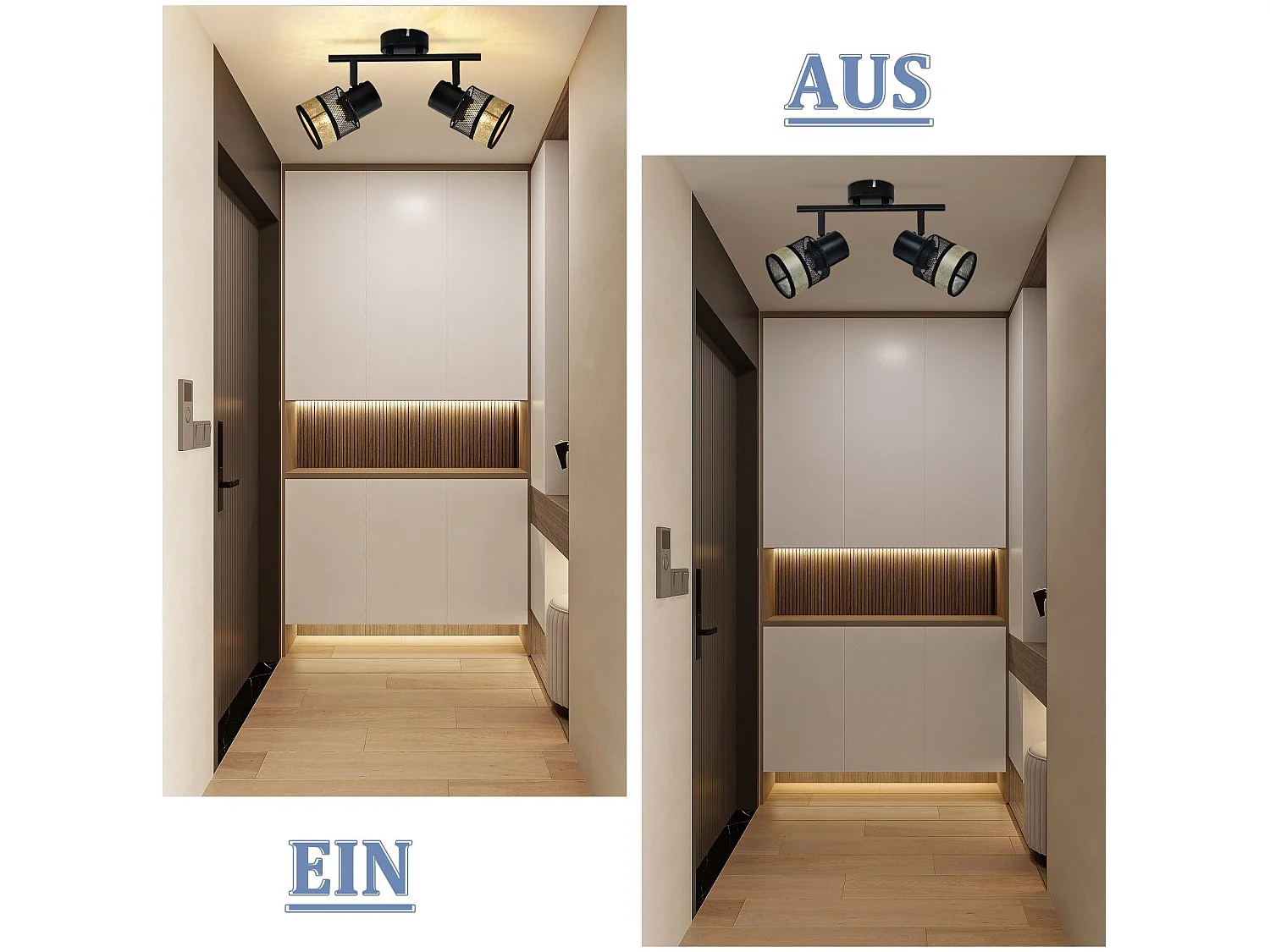 NETTLIFE Opbouwspot stof E27 Fitting 2 Lichts zwart Vintage Plafondlamp draaibar 330° Plafondspot  met gouden stoffen Lampkap