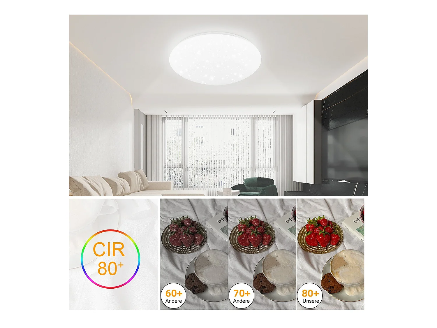 NETTLIFE Plafonnier LED chambre 30cm 6000K ciel étoilé rond 18W IP44 lampe de salle de bain pour salon chambre d'enfant cuisine