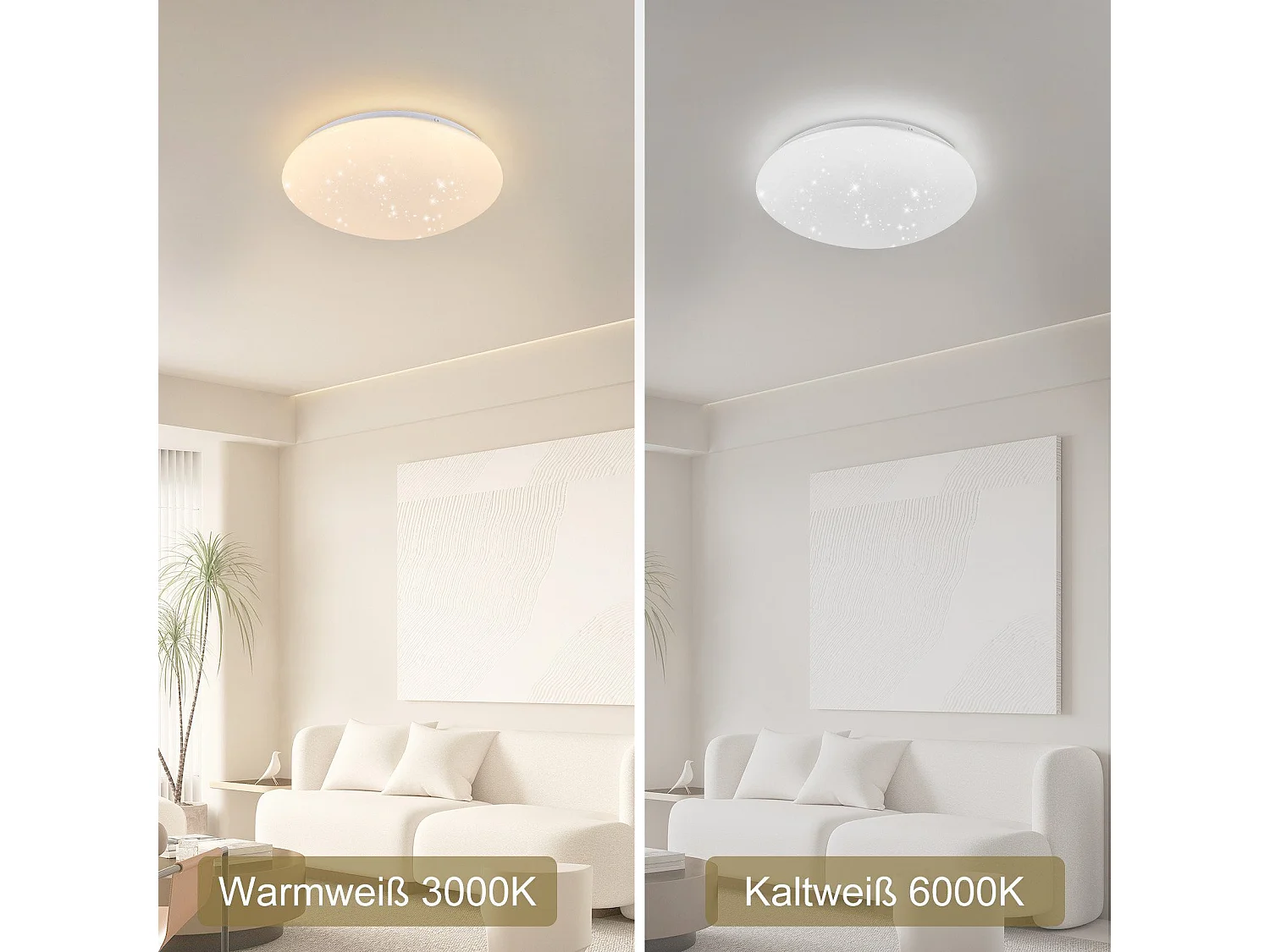 NETTLIFE Plafonnier LED chambre 30cm 6000K ciel étoilé rond 18W IP44 lampe de salle de bain pour salon chambre d'enfant cuisine