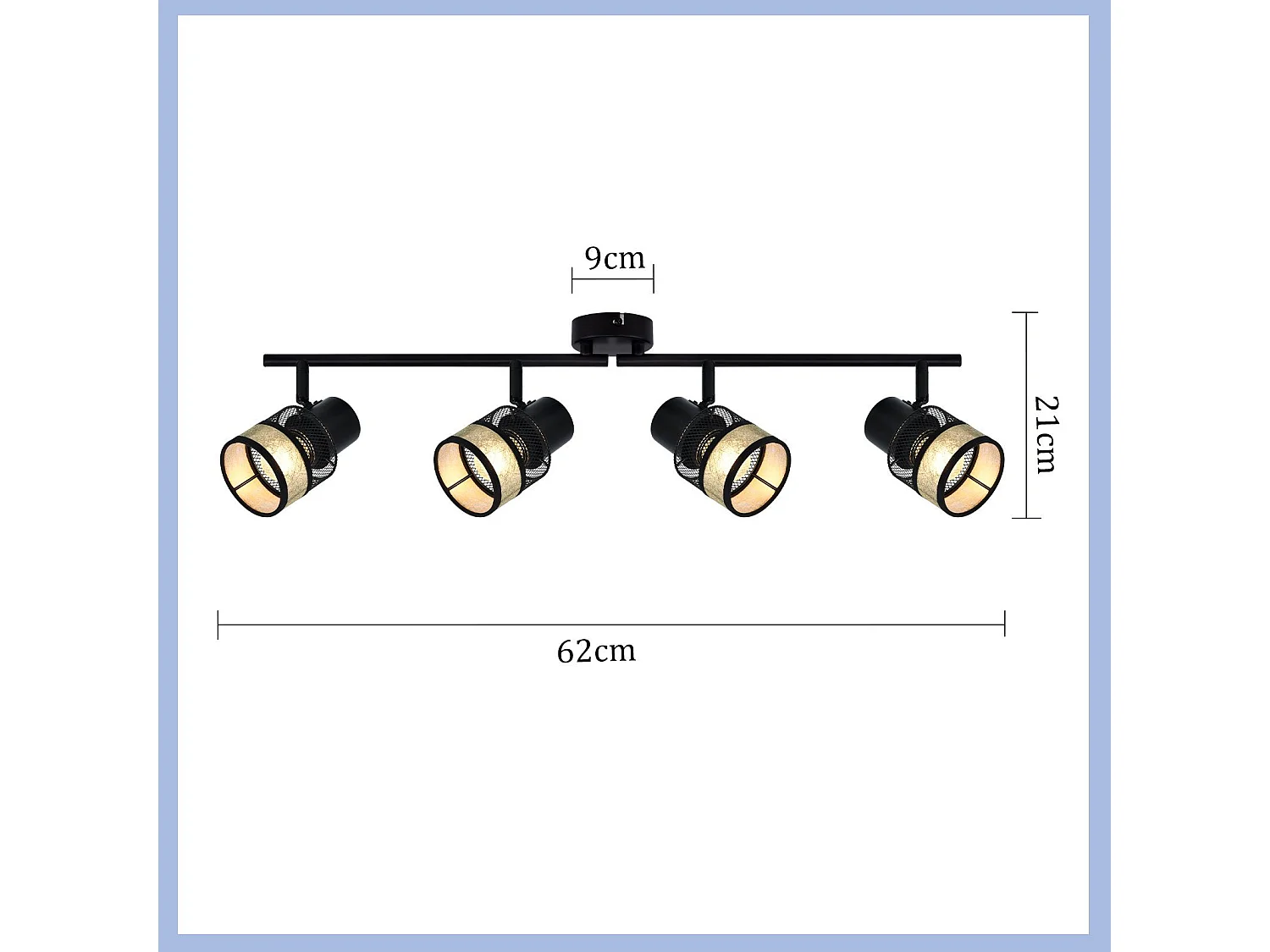 NETTLIFE Opbouwspot stof E27 Fitting 4 Lichts zwart Vintage Plafondlamp draaibar 330° Plafondspot  met gouden stoffen Lampkap