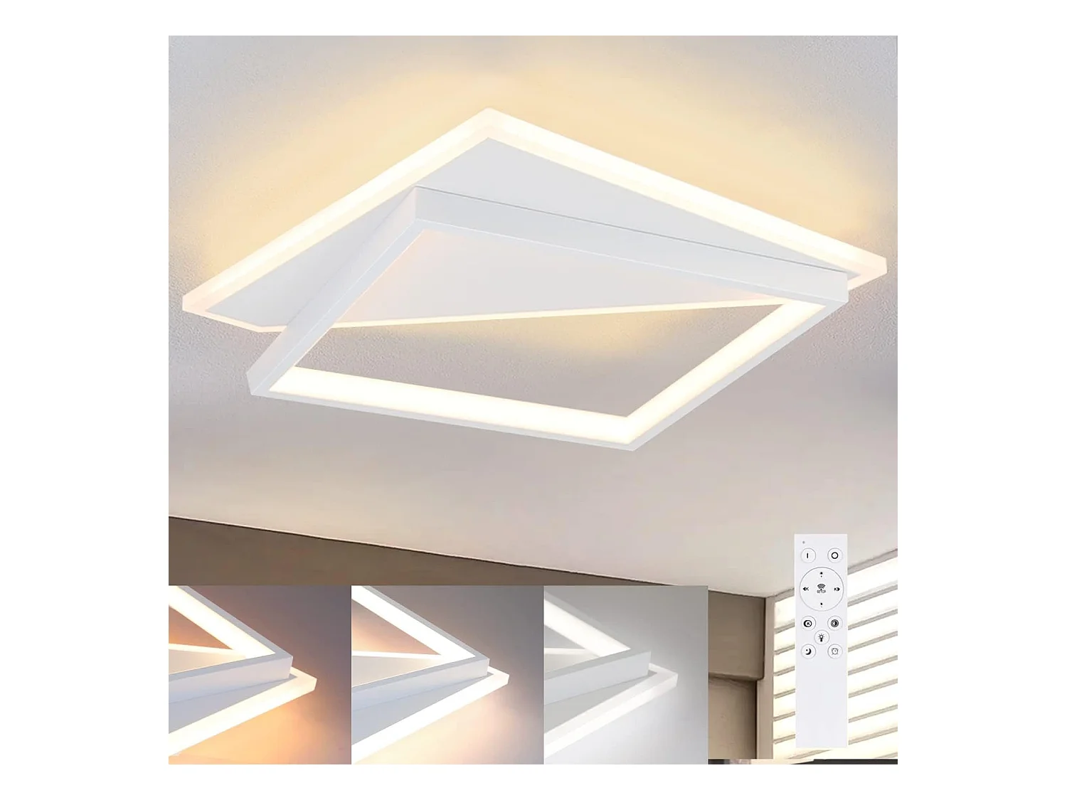 NETTLIFE Plafonnier LED 40W moderne lampes salon chambre dimmable avec télécommande blanc design cuisine lampe pour couloir