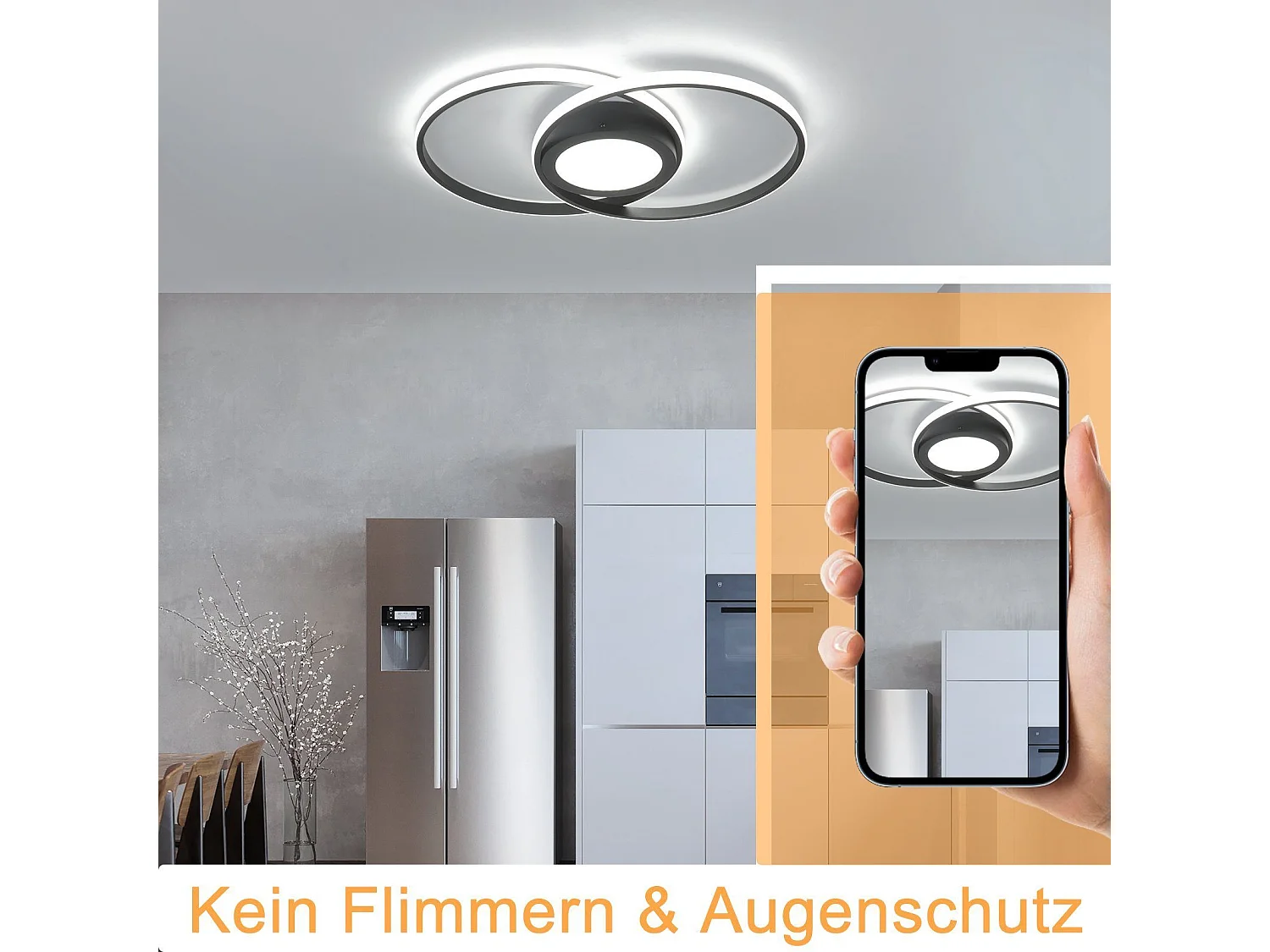 NETTLIFE Deckenleuchte LED Wohnzimmerlampe Modern - Deckenlampe 48W mit Fernbedienung Schwarz Schlafzimmerlampe für Wohnzimmer Schlafzimmer