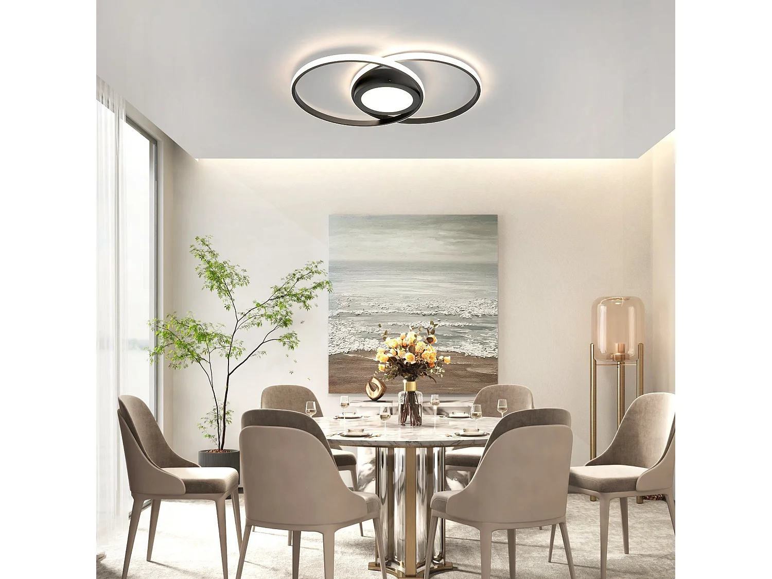 NETTLIFE Deckenleuchte LED Wohnzimmerlampe Modern - Deckenlampe 48W mit Fernbedienung Schwarz Schlafzimmerlampe für Wohnzimmer Schlafzimmer